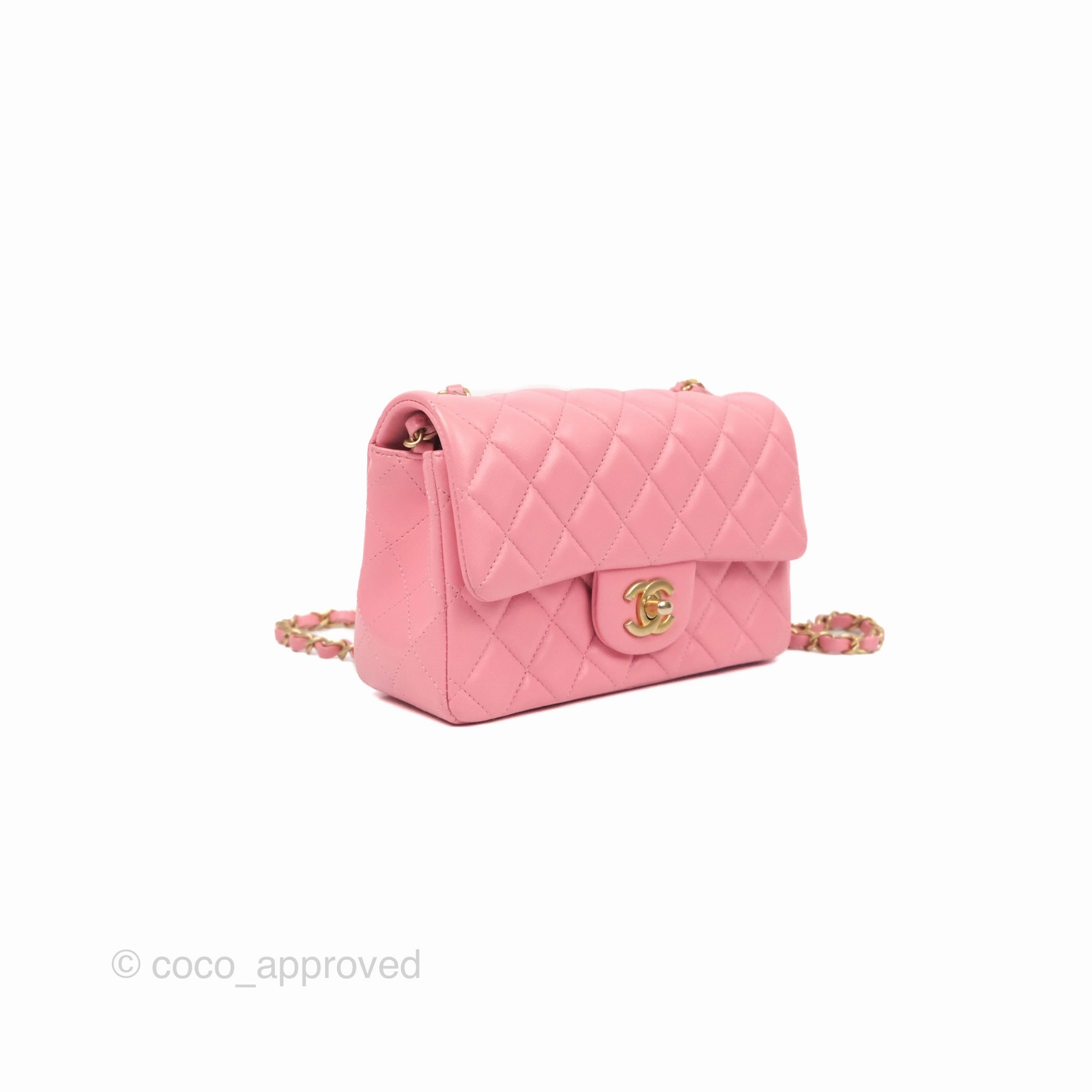 Chanel Quilted Mini Rectangular Flap Pink Lambskin Aged Gold Hardware