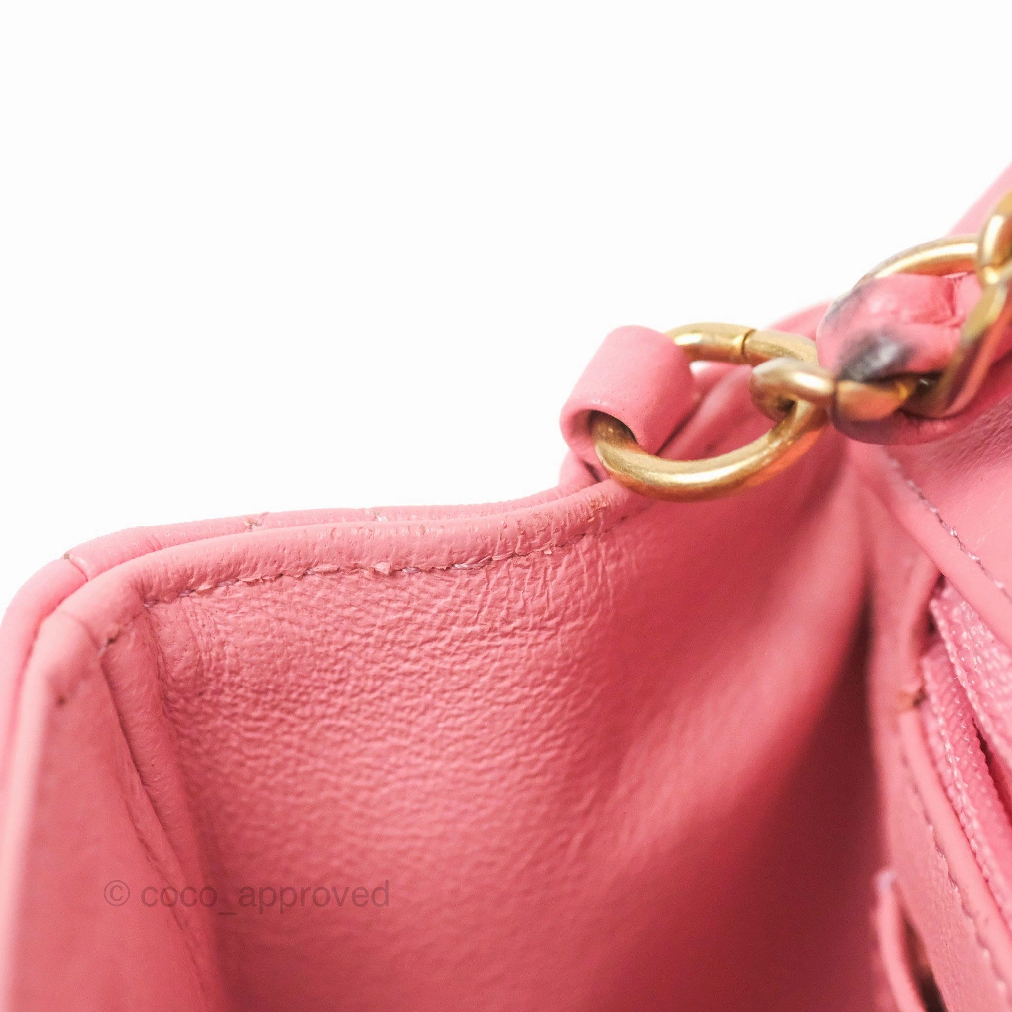 Chanel Quilted Mini Rectangular Flap Pink Lambskin Aged Gold Hardware