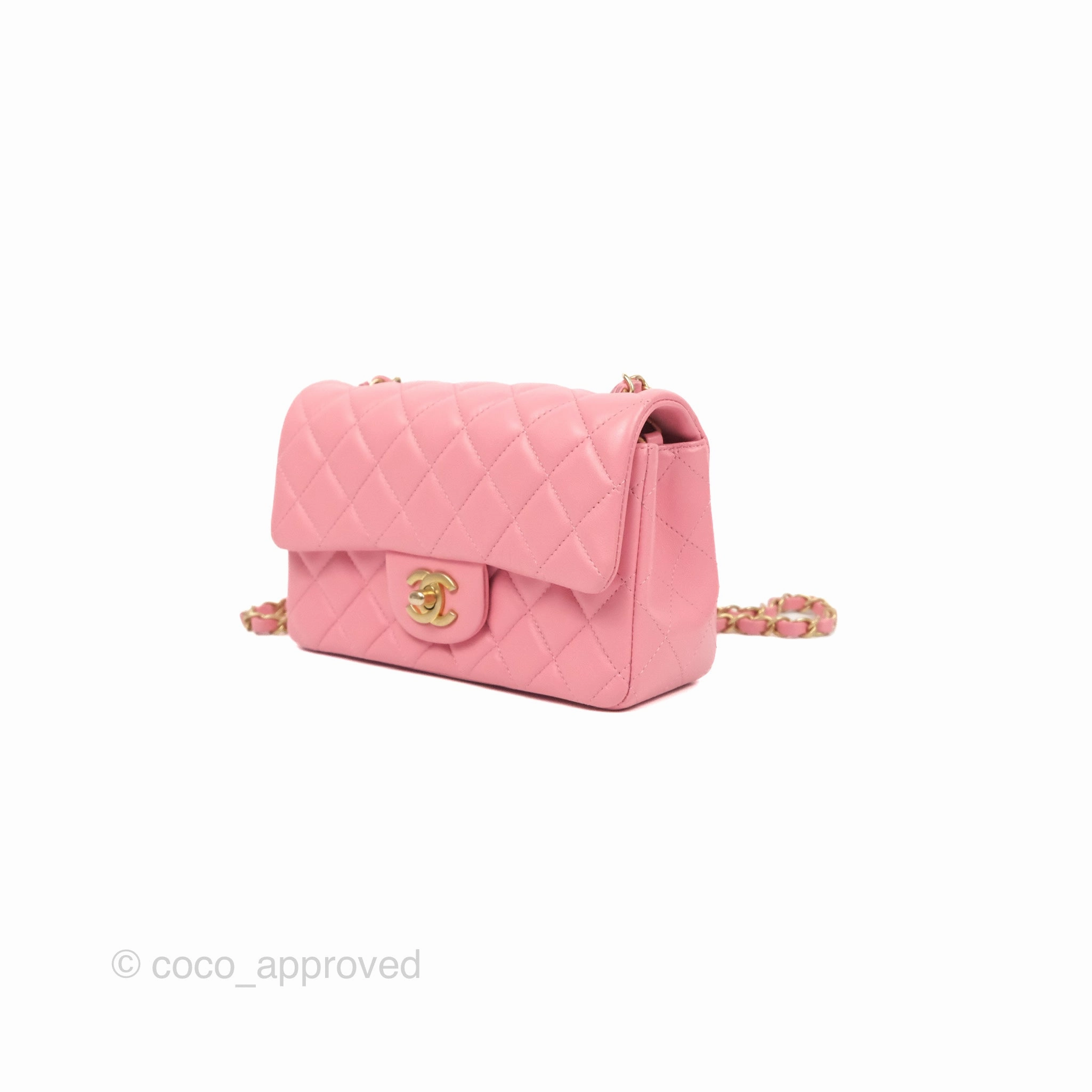 Chanel Quilted Mini Rectangular Flap Pink Lambskin Aged Gold Hardware
