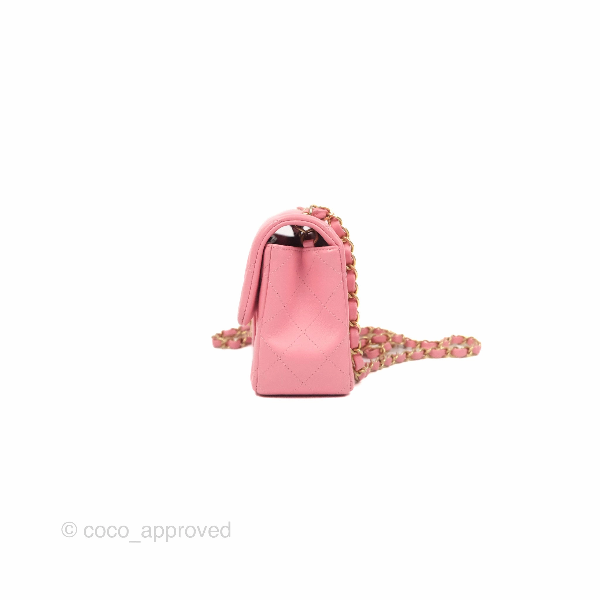 Chanel Quilted Mini Rectangular Flap Pink Lambskin Aged Gold Hardware