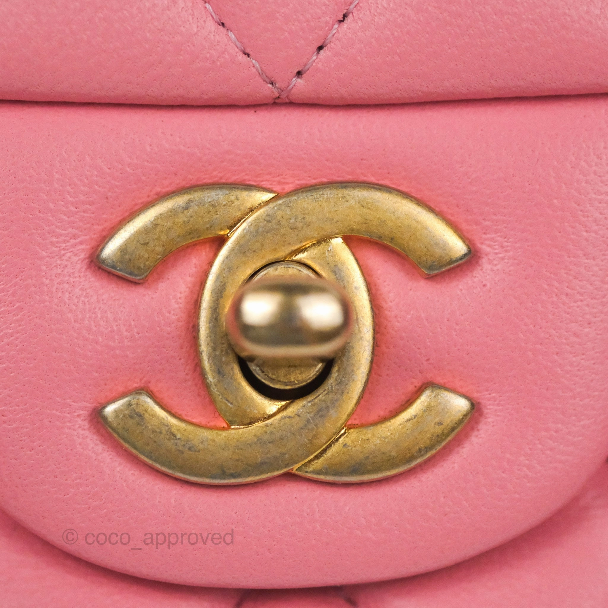 Chanel Quilted Mini Rectangular Flap Pink Lambskin Aged Gold Hardware