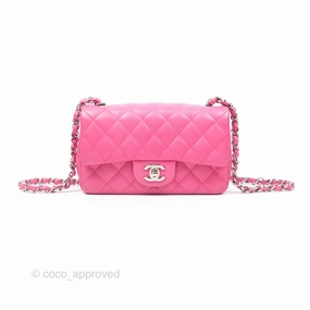 Chanel Quilted Mini Rectangular Flap Pink Lambskin Silver Hardware