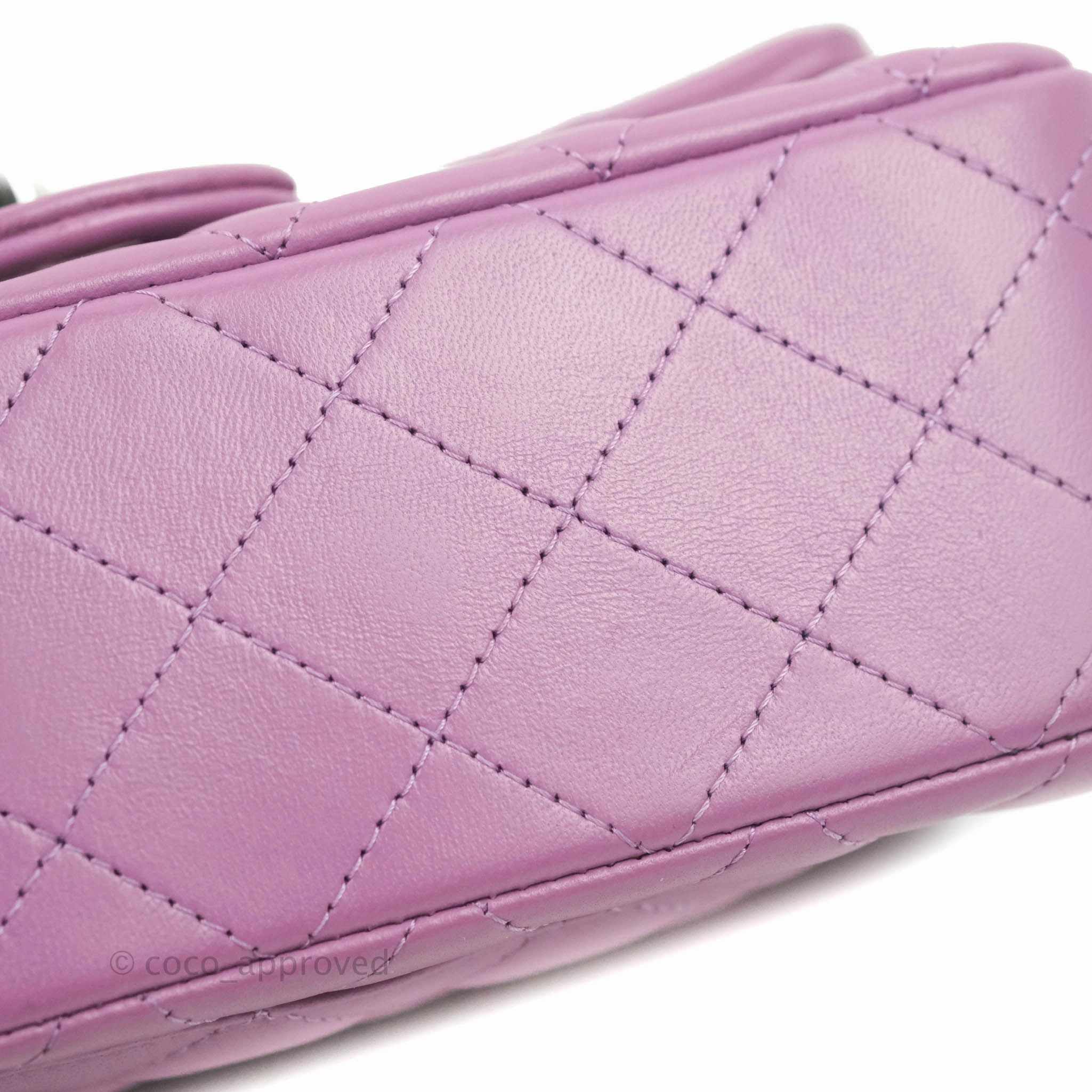 Chanel Quilted Mini Rectangular Flap Purple Lambskin Silver Hardware