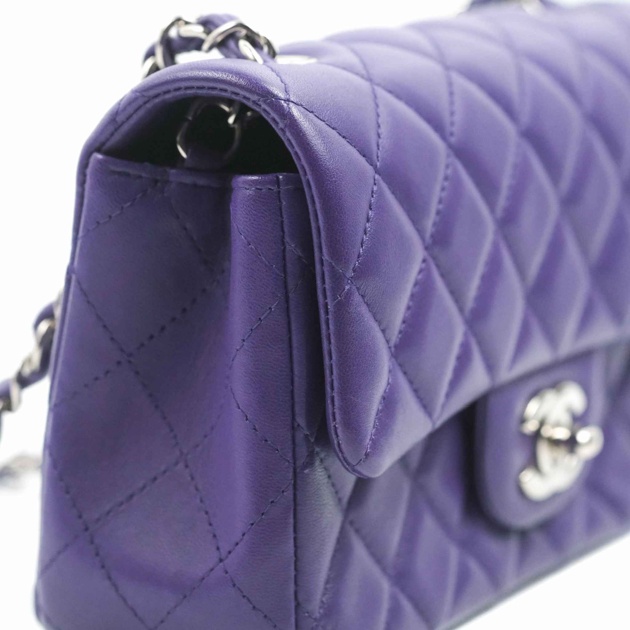 Chanel Quilted Mini Rectangular Flap Purple Lambskin Silver Hardware
