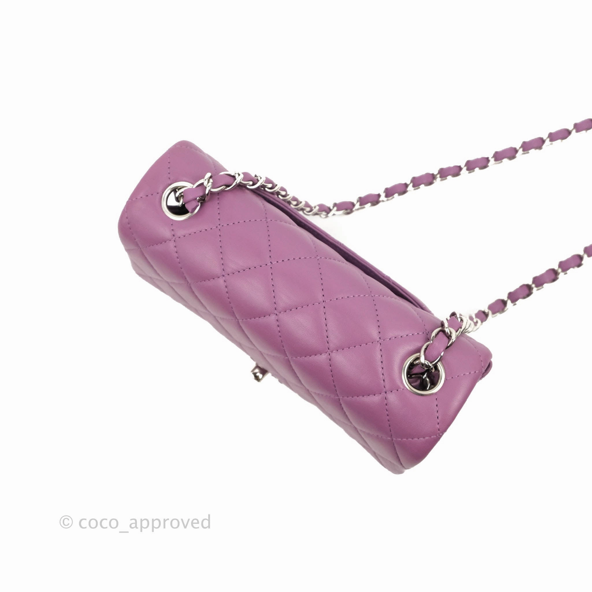 Chanel Quilted Mini Rectangular Flap Purple Lambskin Silver Hardware
