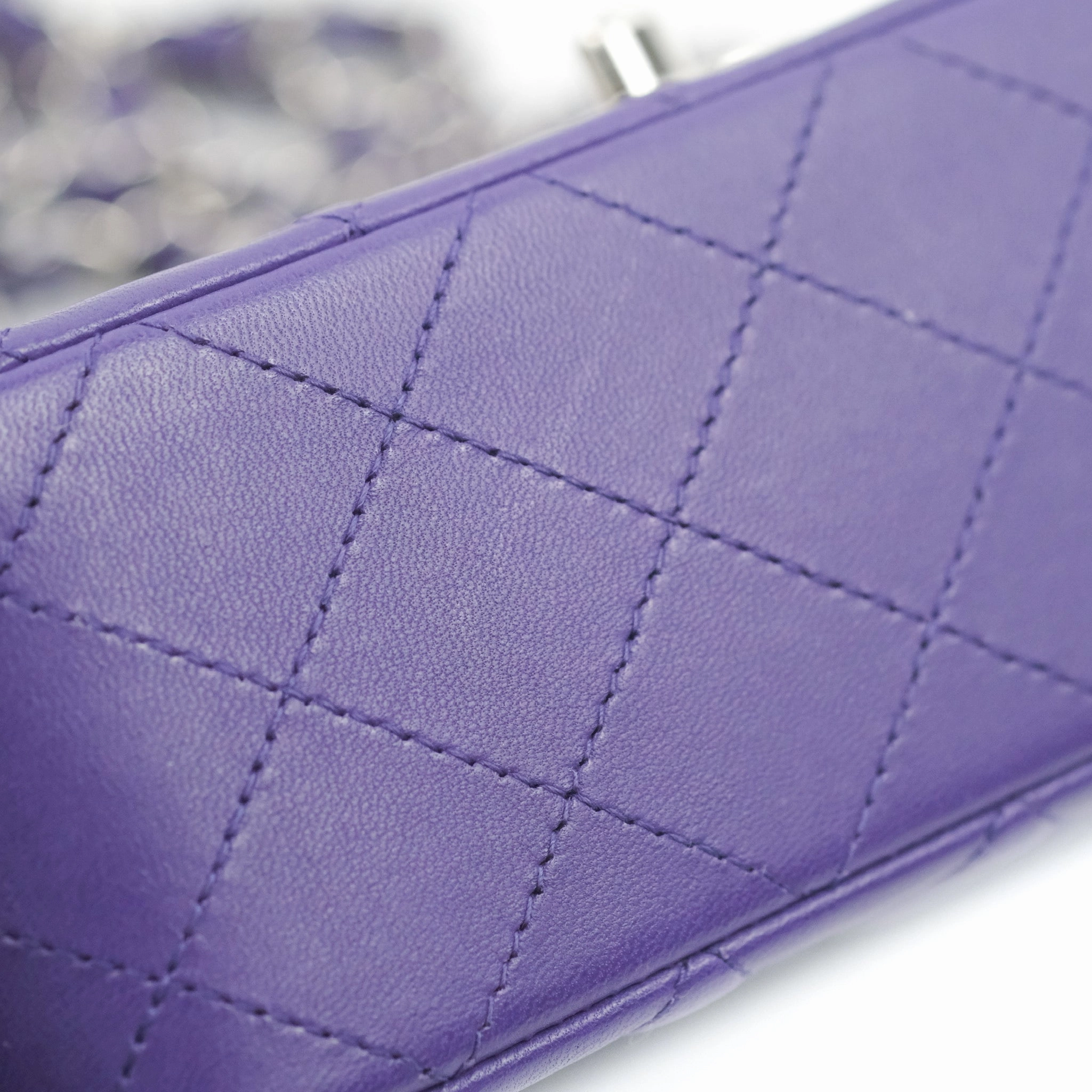 Chanel Quilted Mini Rectangular Flap Purple Lambskin Silver Hardware