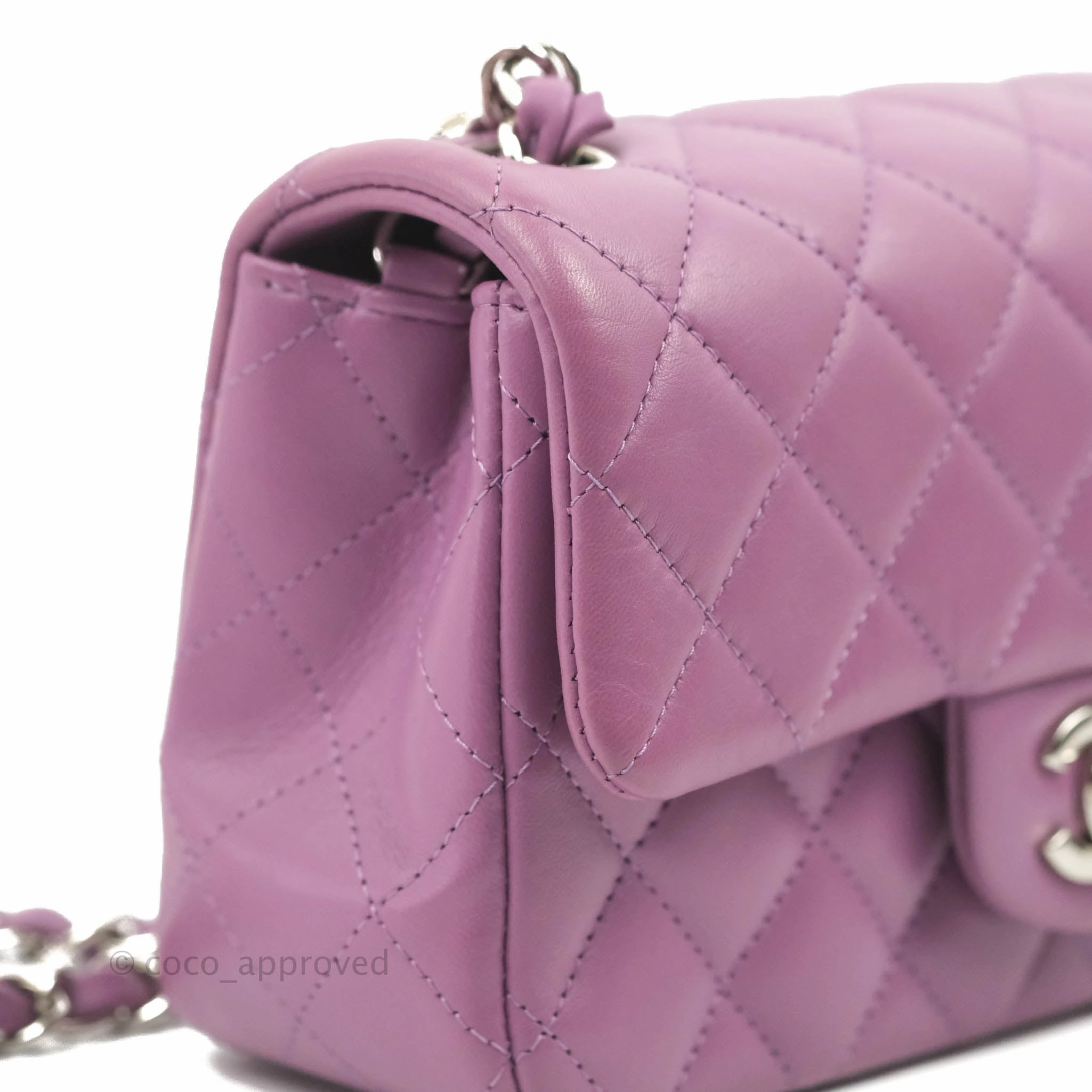 Chanel Quilted Mini Rectangular Flap Purple Lambskin Silver Hardware