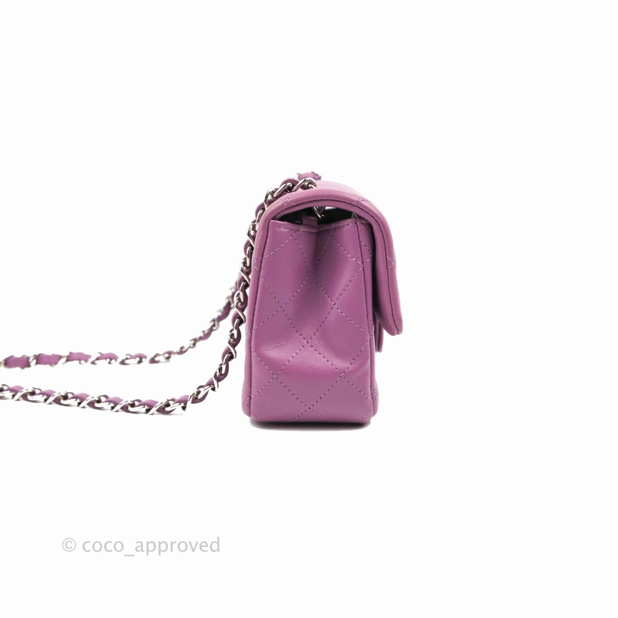 Chanel Quilted Mini Rectangular Flap Purple Lambskin Silver Hardware