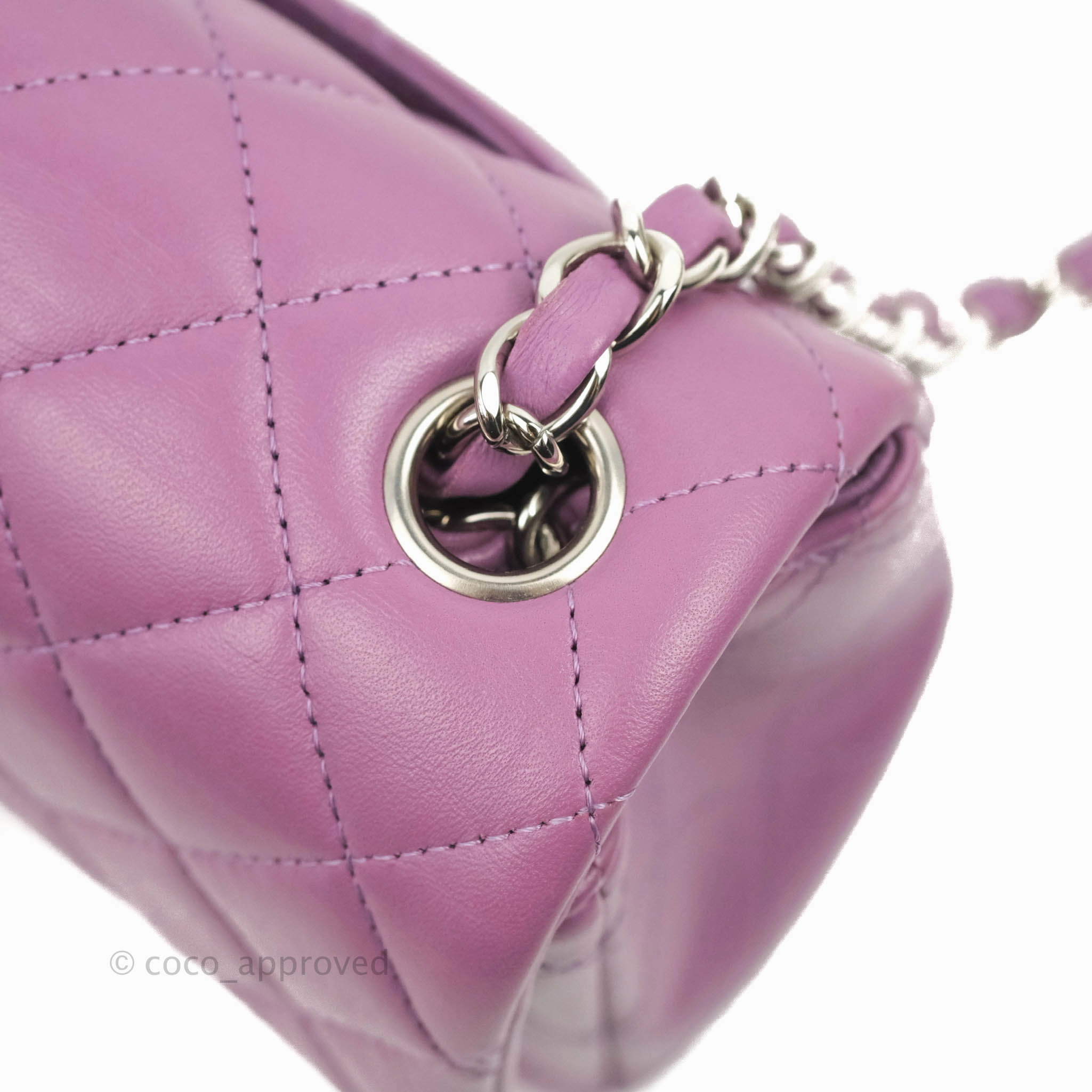 Chanel Quilted Mini Rectangular Flap Purple Lambskin Silver Hardware