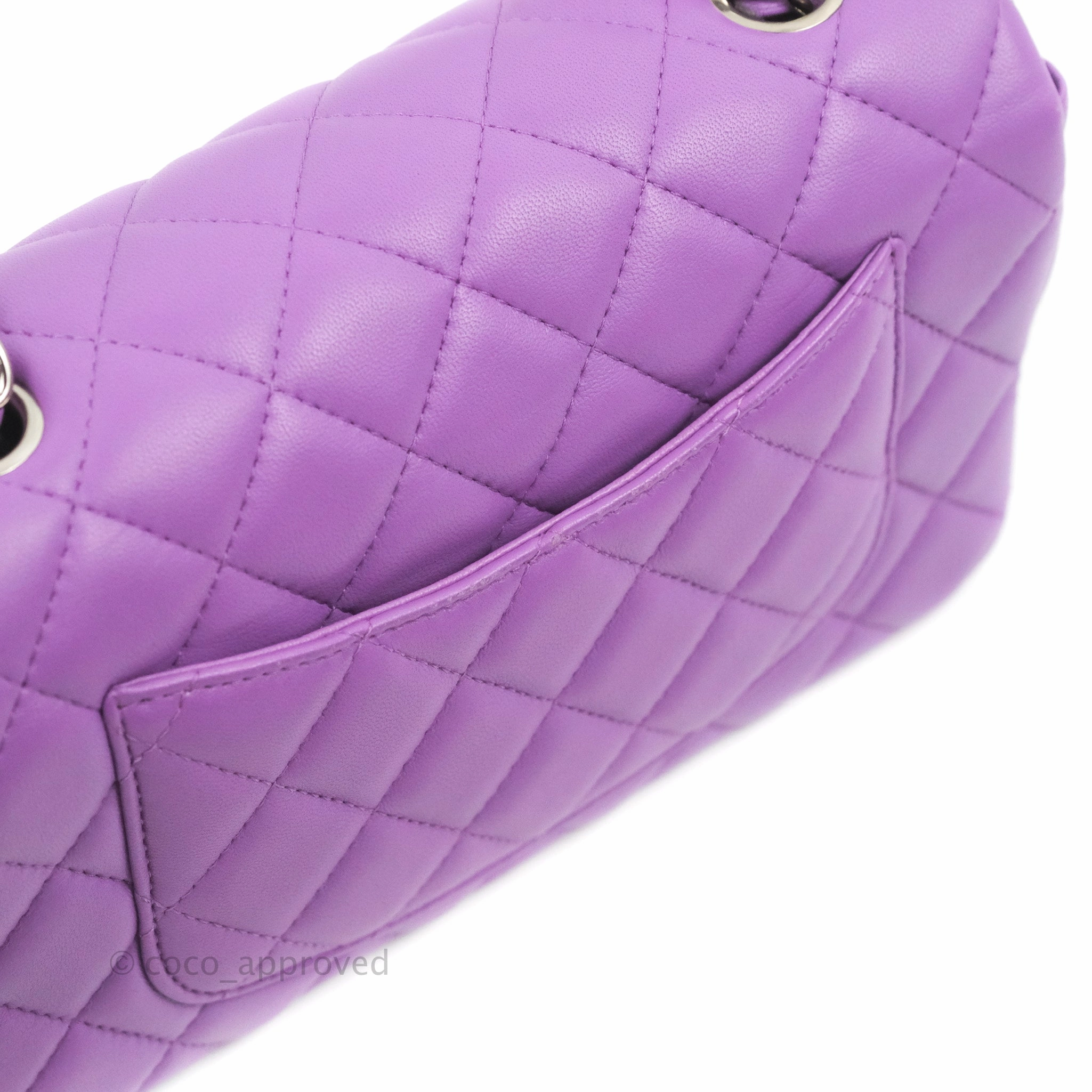 Chanel Quilted Mini Rectangular Flap Purple Lambskin Silver Hardware