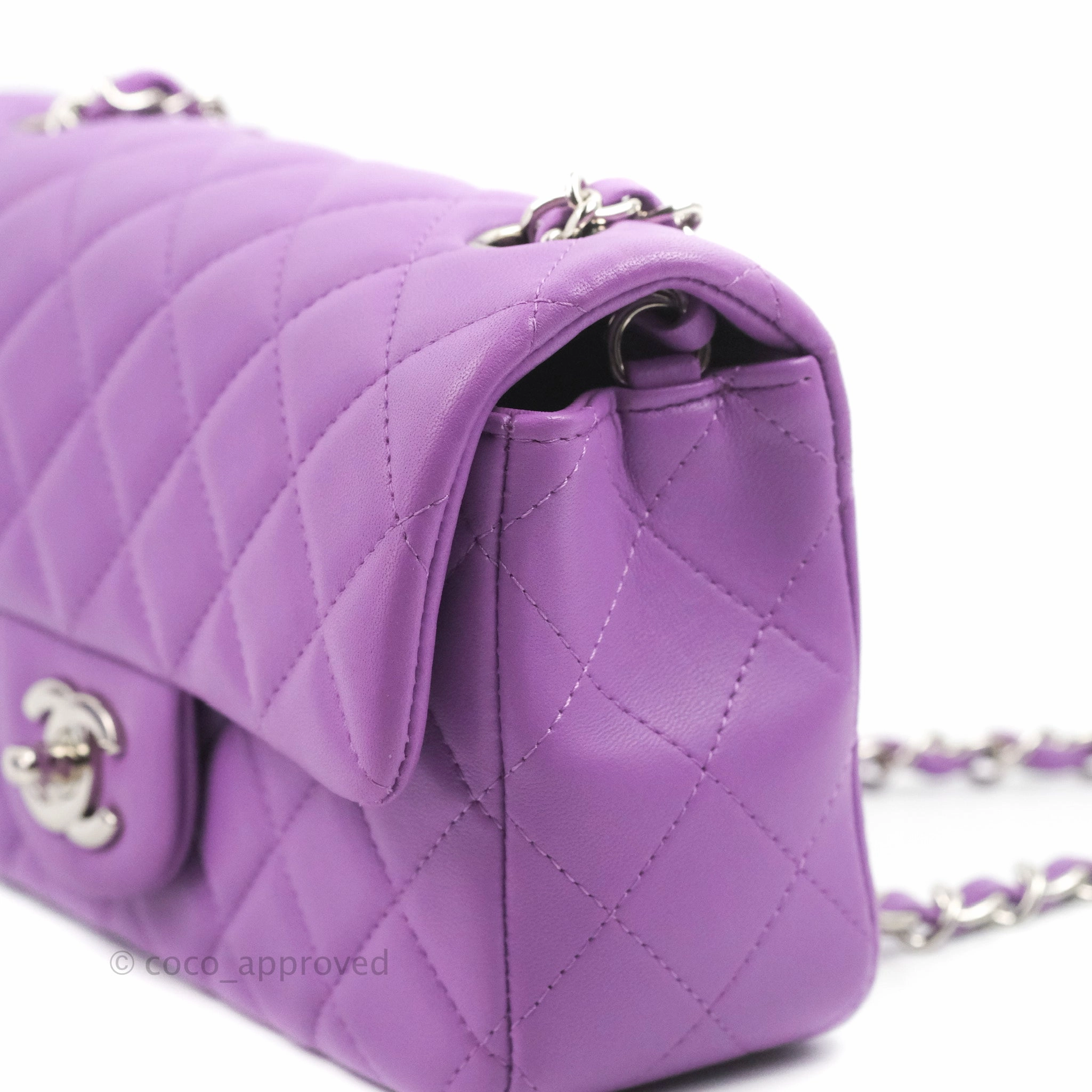Chanel Quilted Mini Rectangular Flap Purple Lambskin Silver Hardware