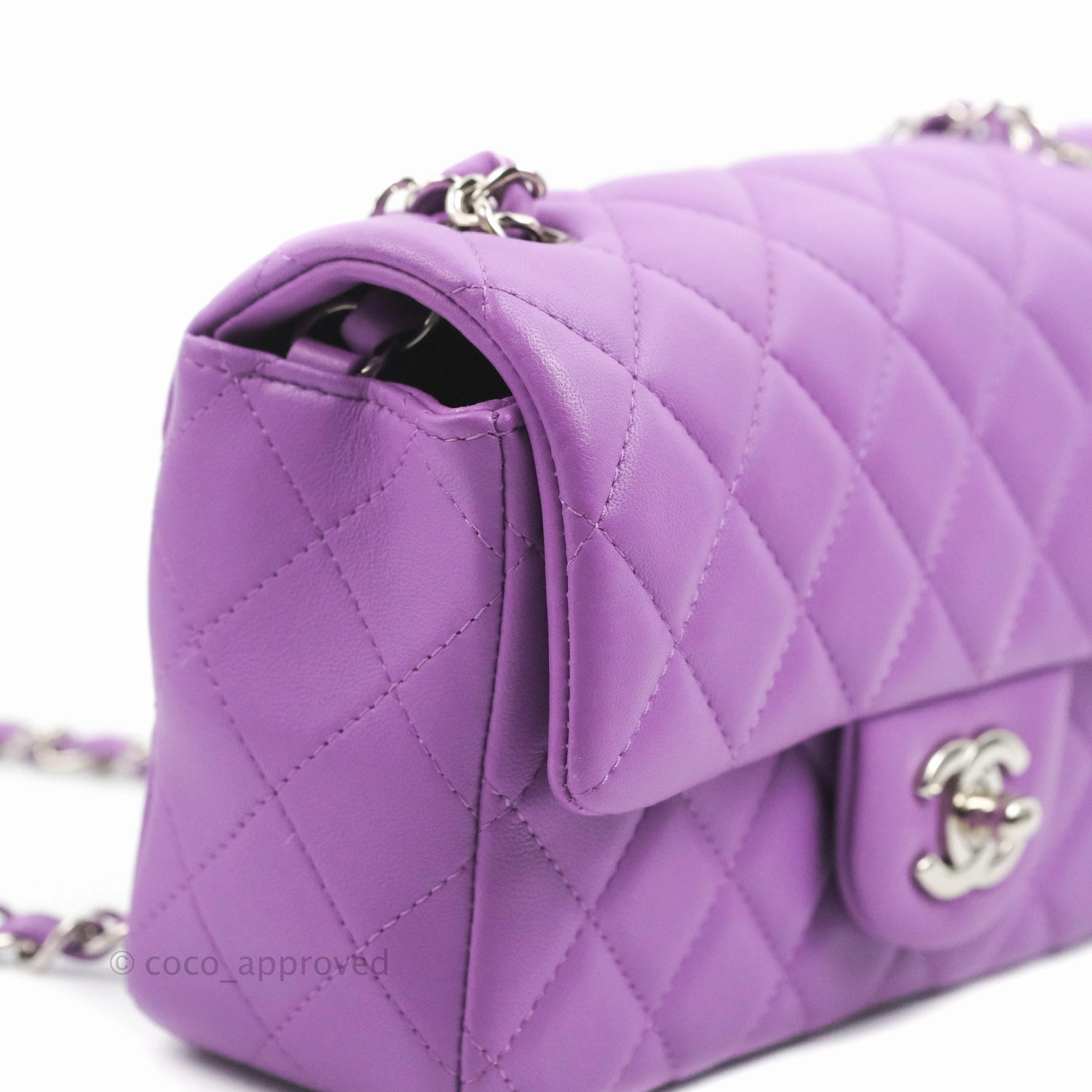 Chanel Quilted Mini Rectangular Flap Purple Lambskin Silver Hardware