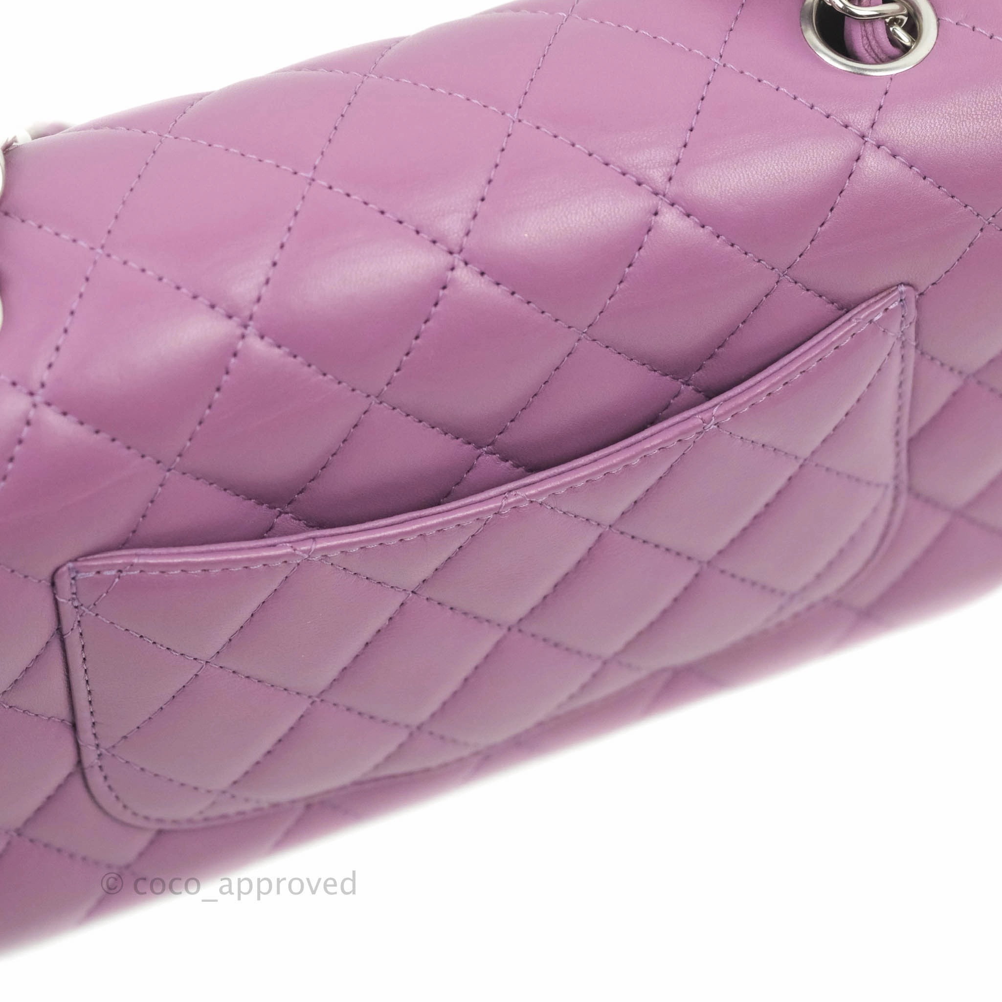 Chanel Quilted Mini Rectangular Flap Purple Lambskin Silver Hardware