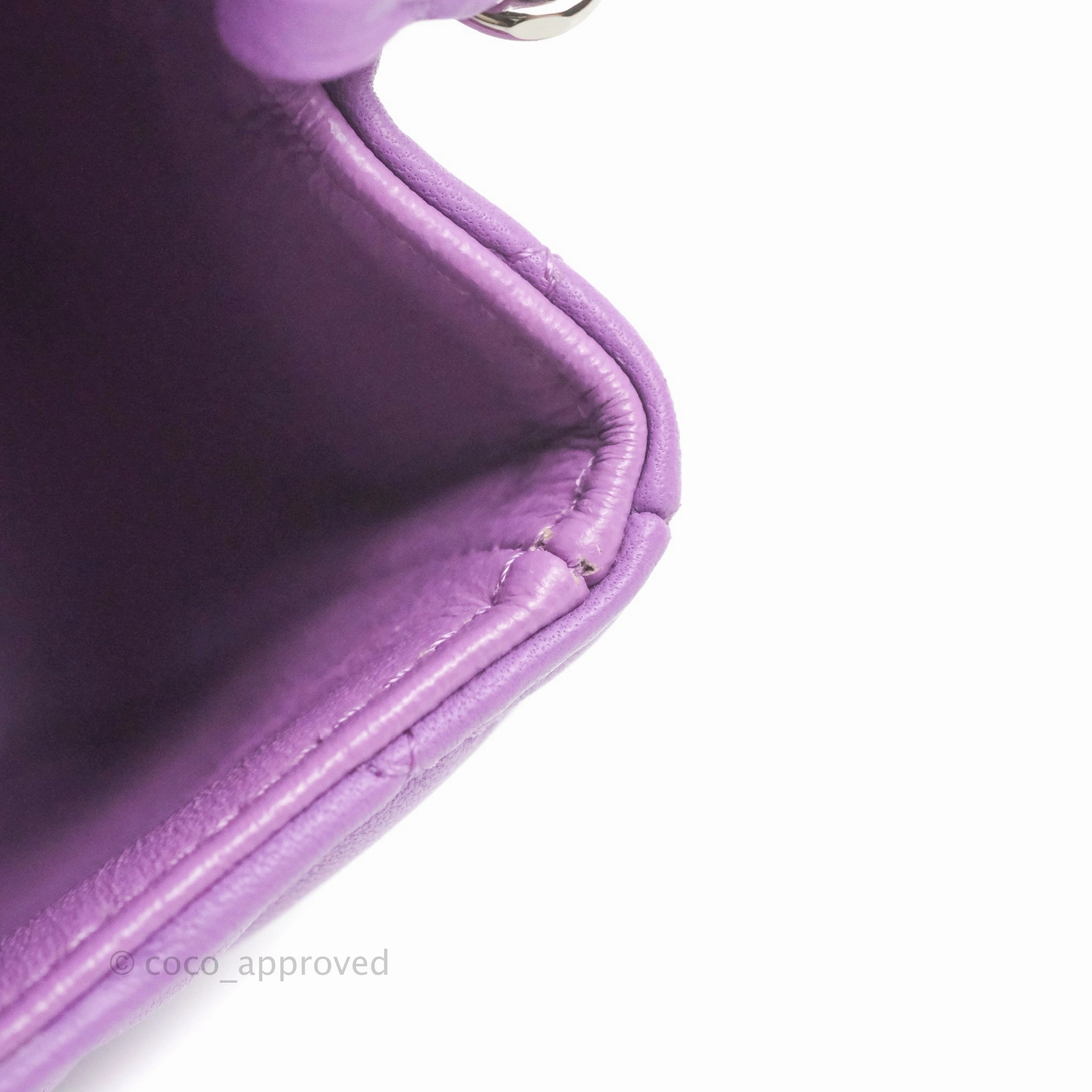 Chanel Quilted Mini Rectangular Flap Purple Lambskin Silver Hardware
