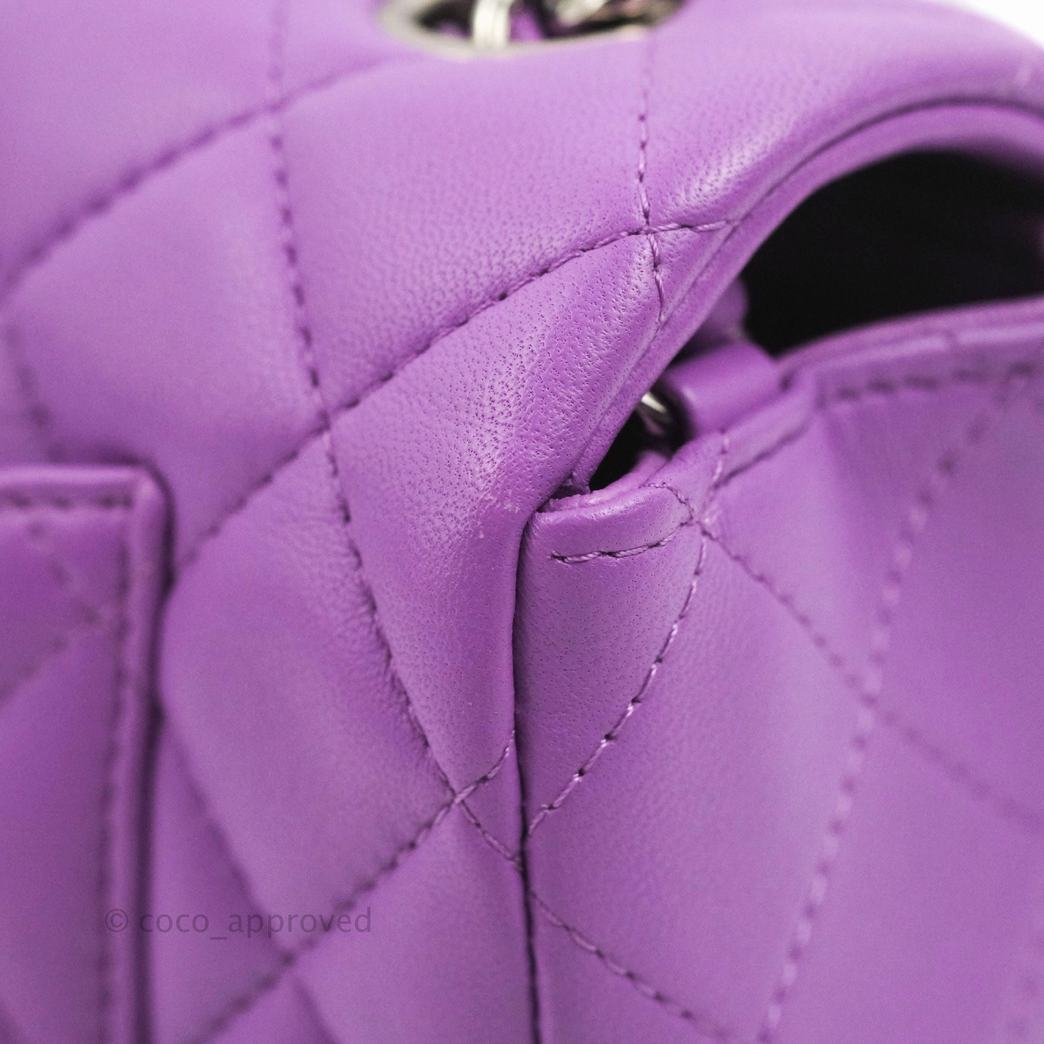 Chanel Quilted Mini Rectangular Flap Purple Lambskin Silver Hardware
