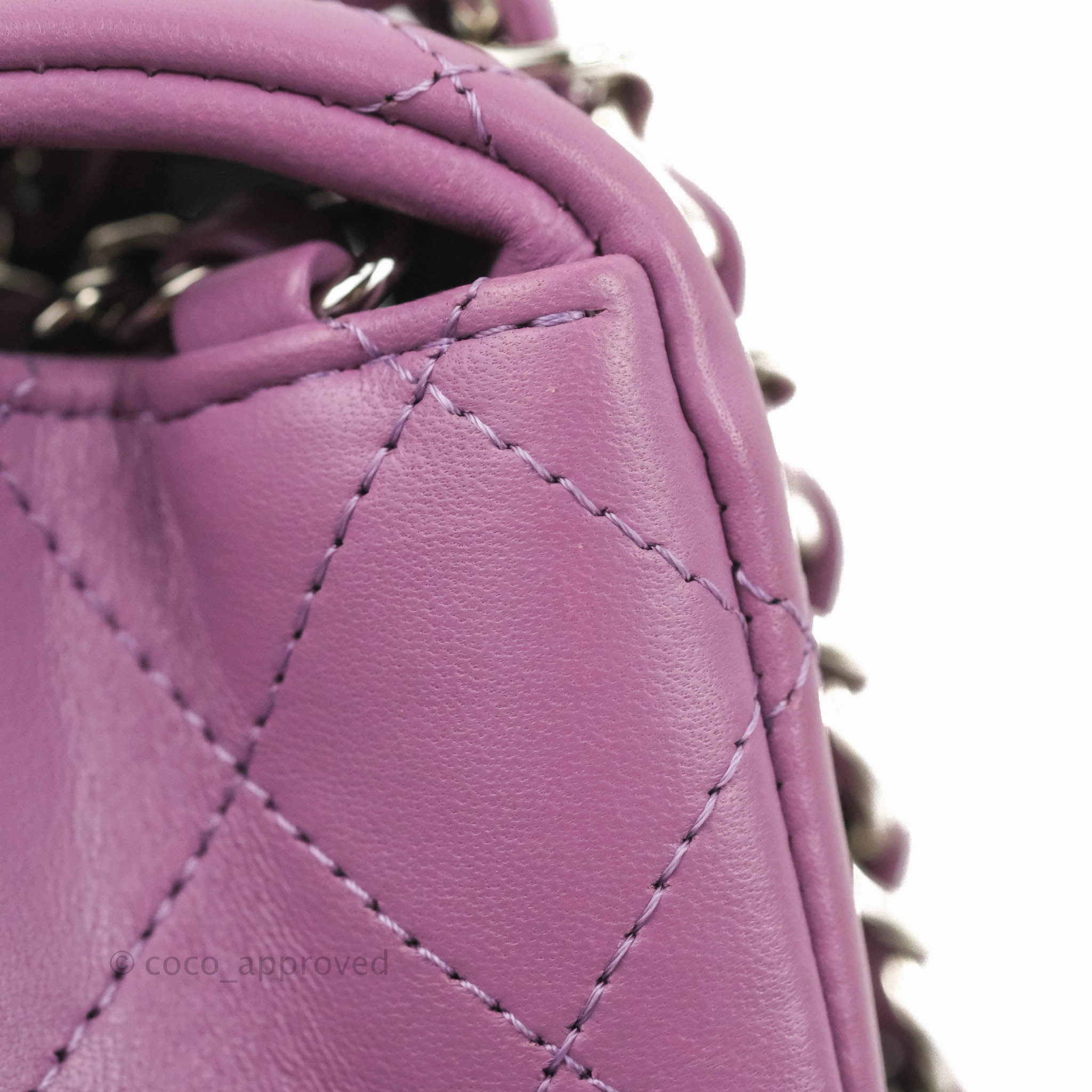 Chanel Quilted Mini Rectangular Flap Purple Lambskin Silver Hardware