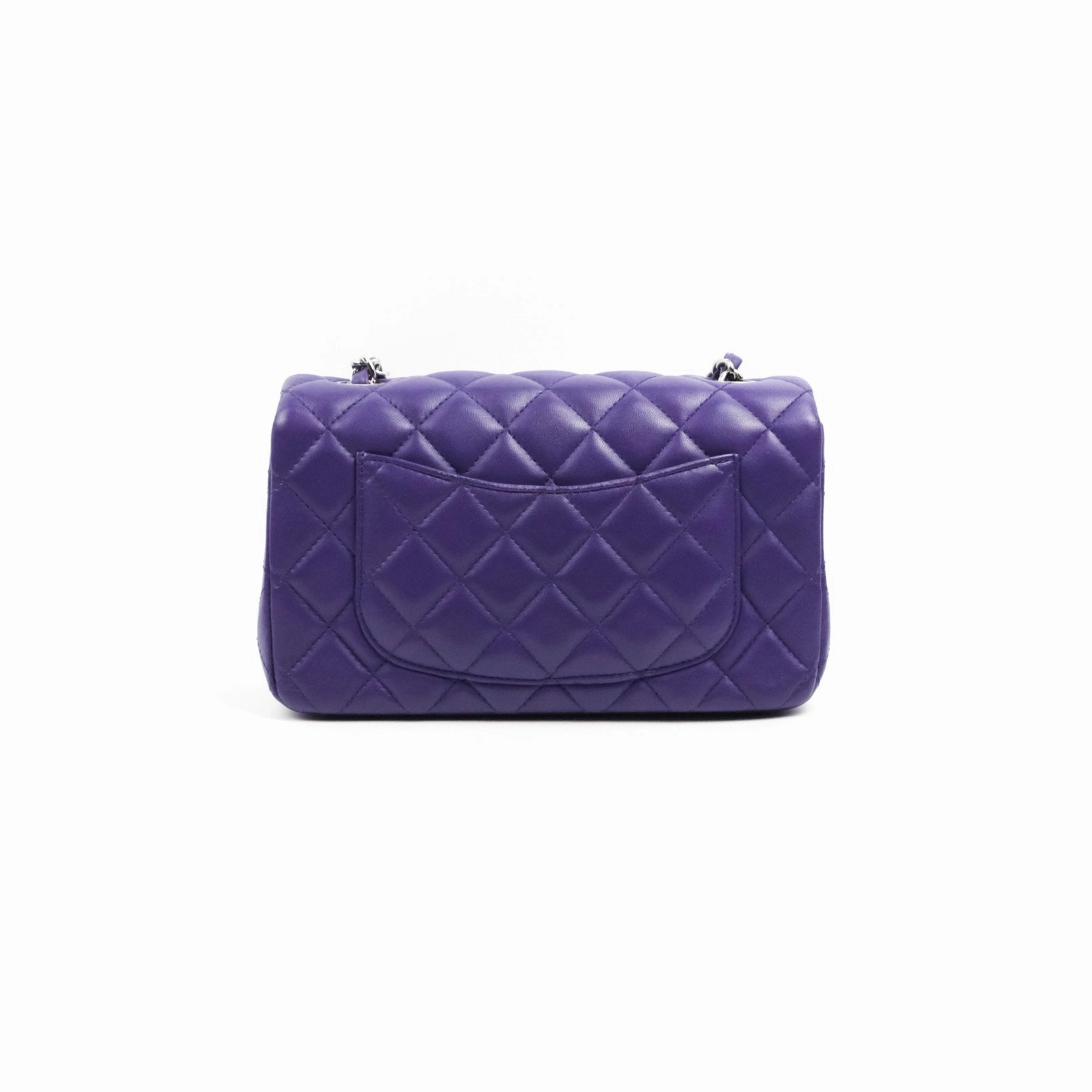 Chanel Quilted Mini Rectangular Flap Purple Lambskin Silver Hardware