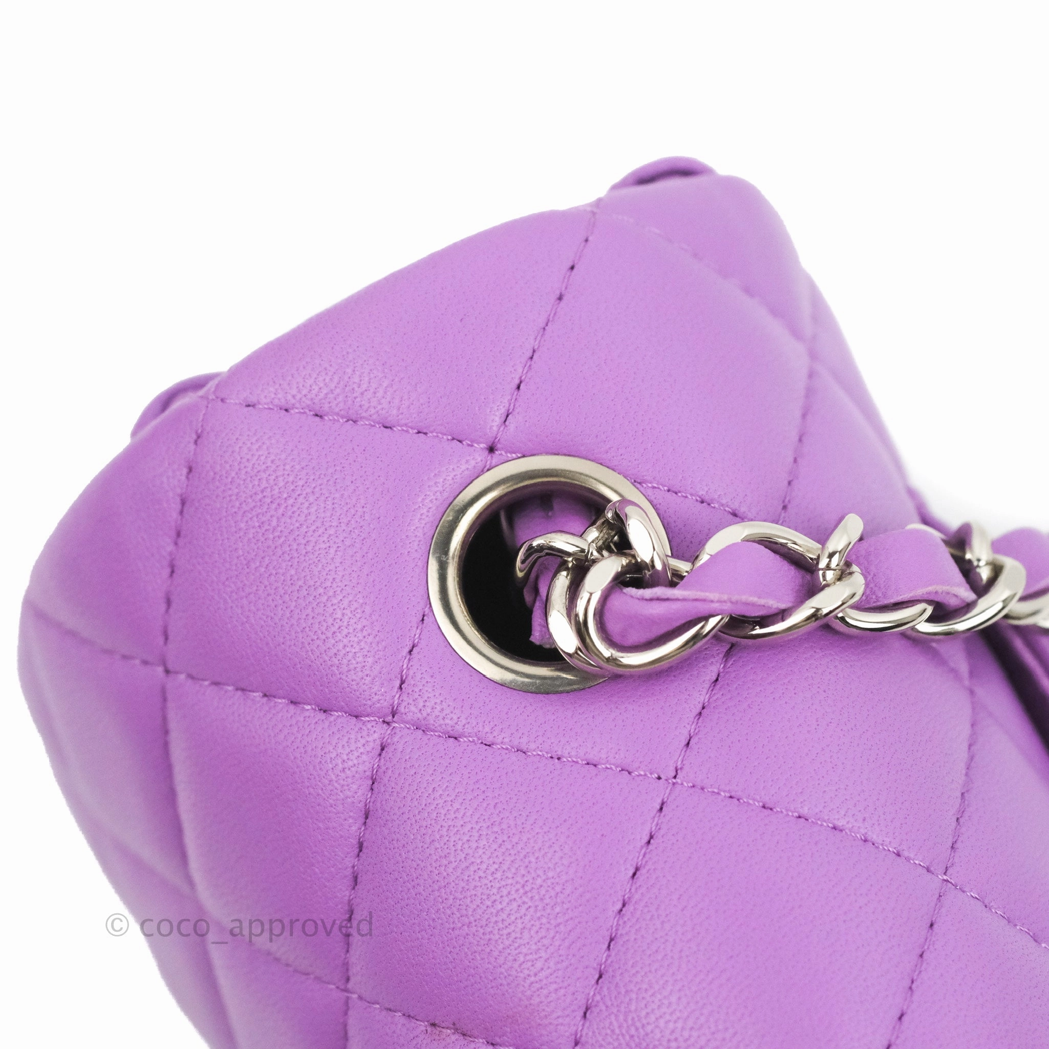 Chanel Quilted Mini Rectangular Flap Purple Lambskin Silver Hardware
