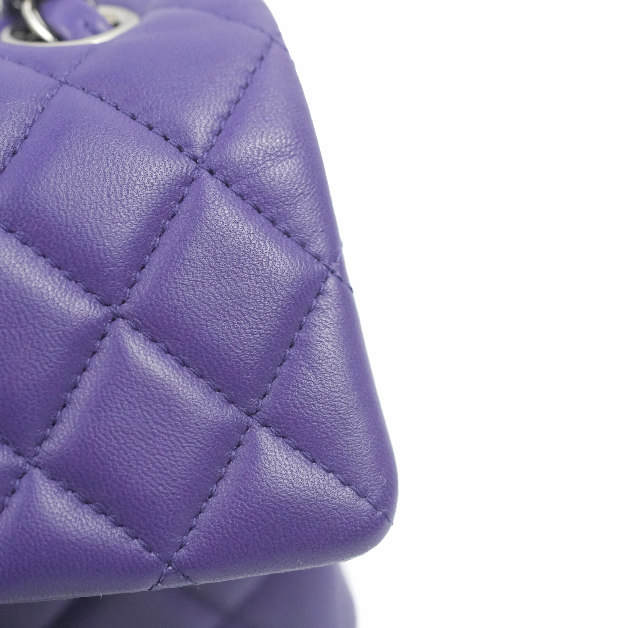 Chanel Quilted Mini Rectangular Flap Purple Lambskin Silver Hardware