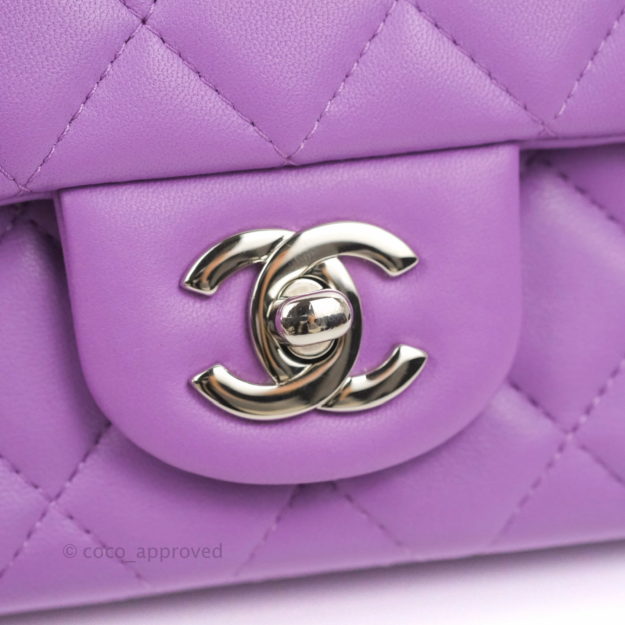 Chanel Quilted Mini Rectangular Flap Purple Lambskin Silver Hardware