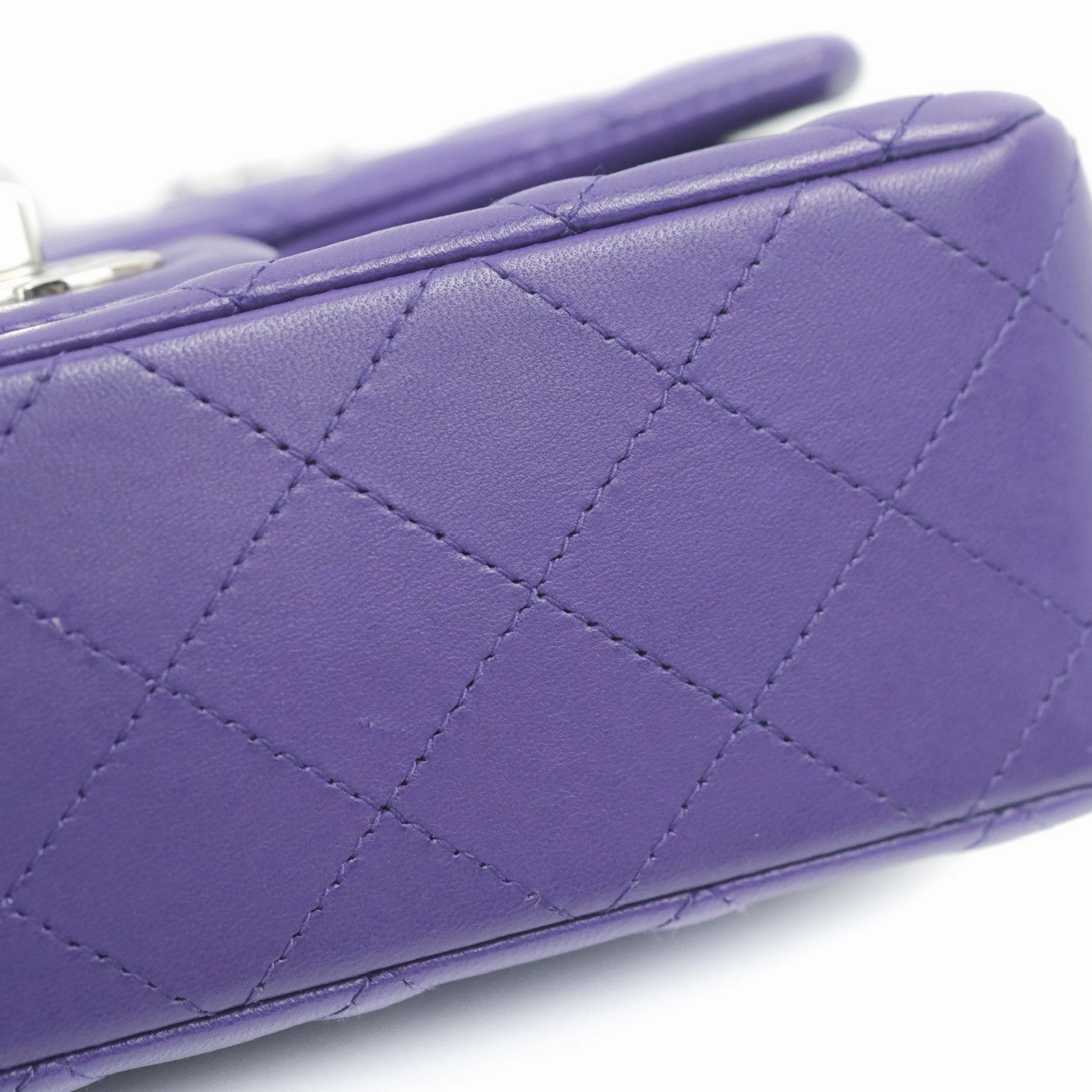 Chanel Quilted Mini Rectangular Flap Purple Lambskin Silver Hardware