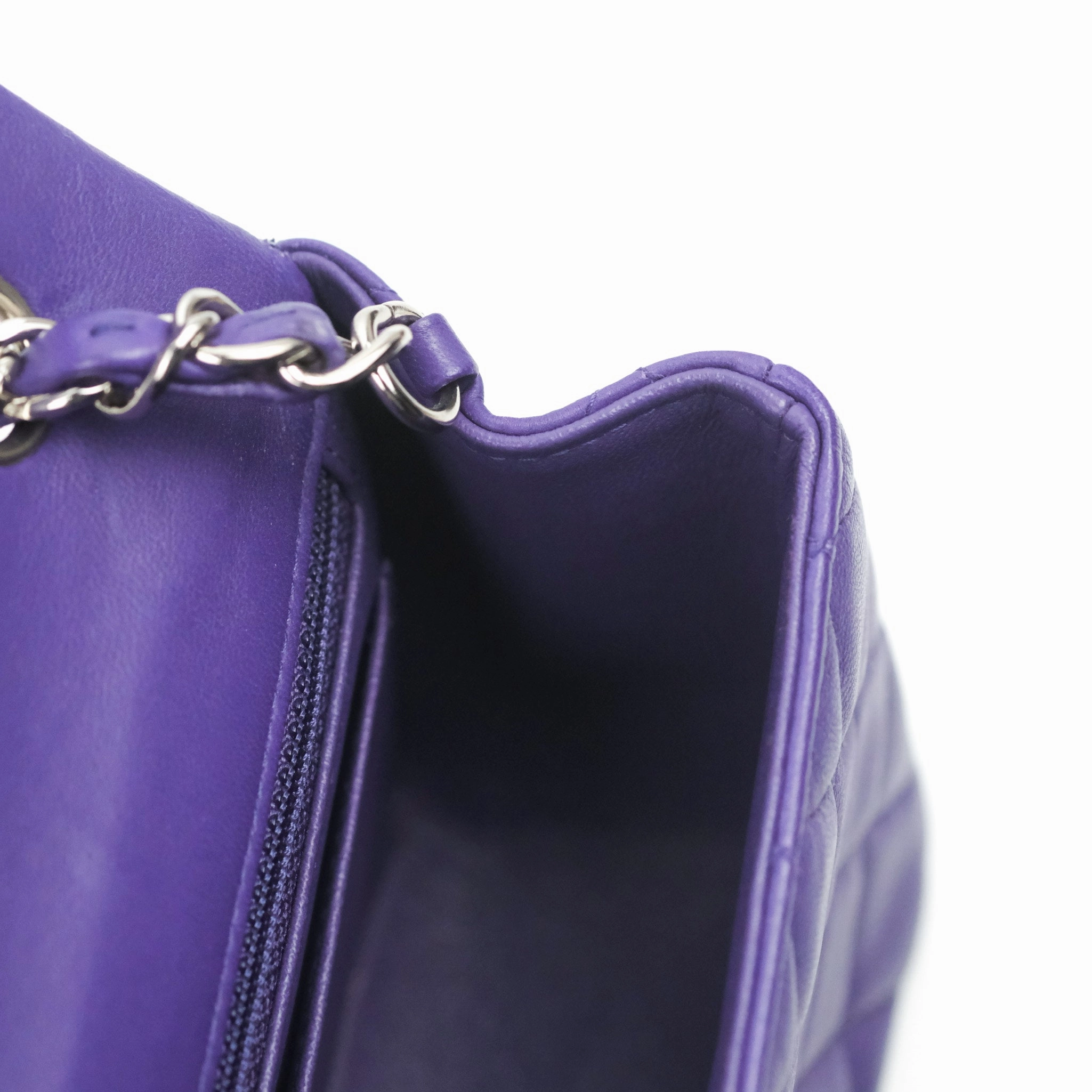 Chanel Quilted Mini Rectangular Flap Purple Lambskin Silver Hardware