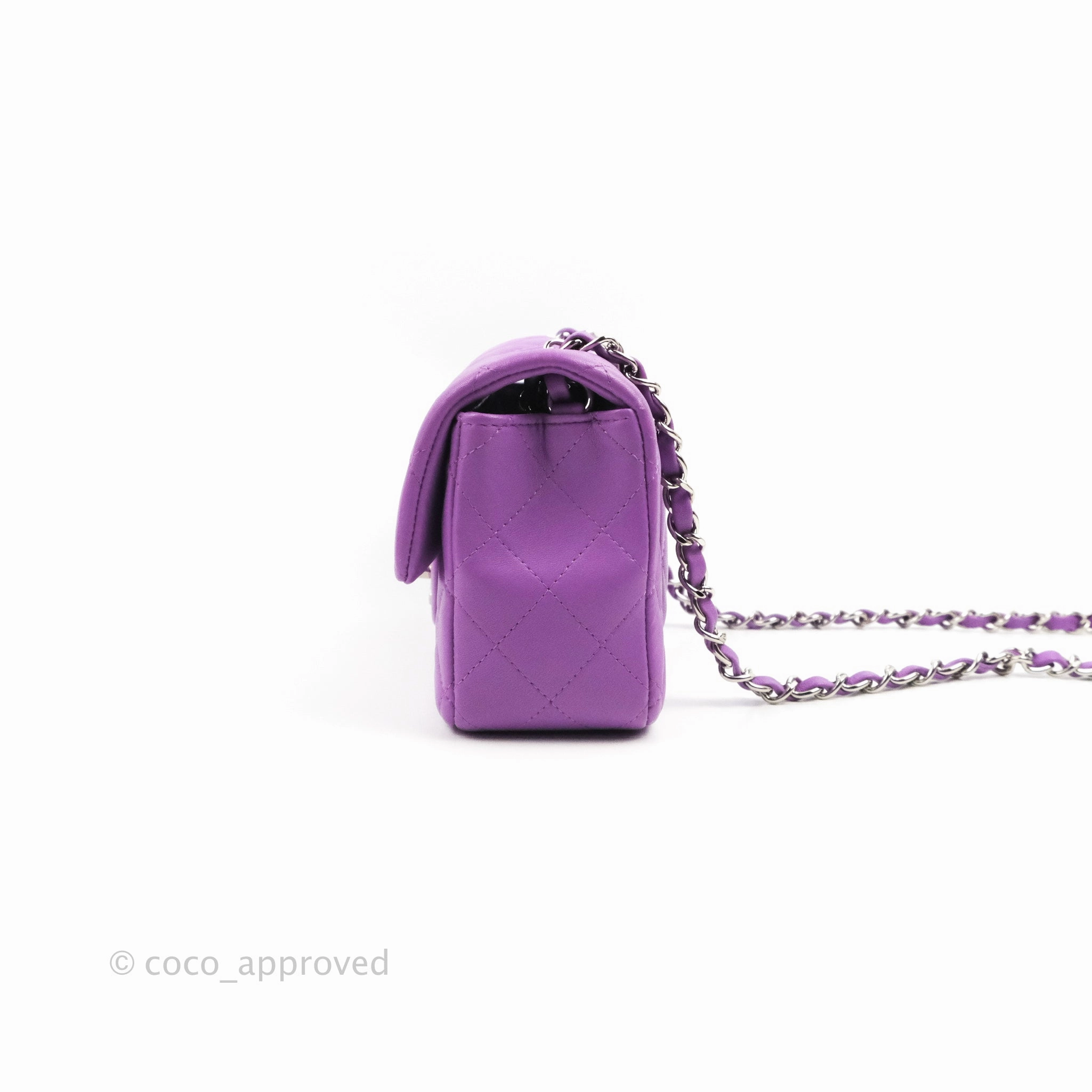 Chanel Quilted Mini Rectangular Flap Purple Lambskin Silver Hardware