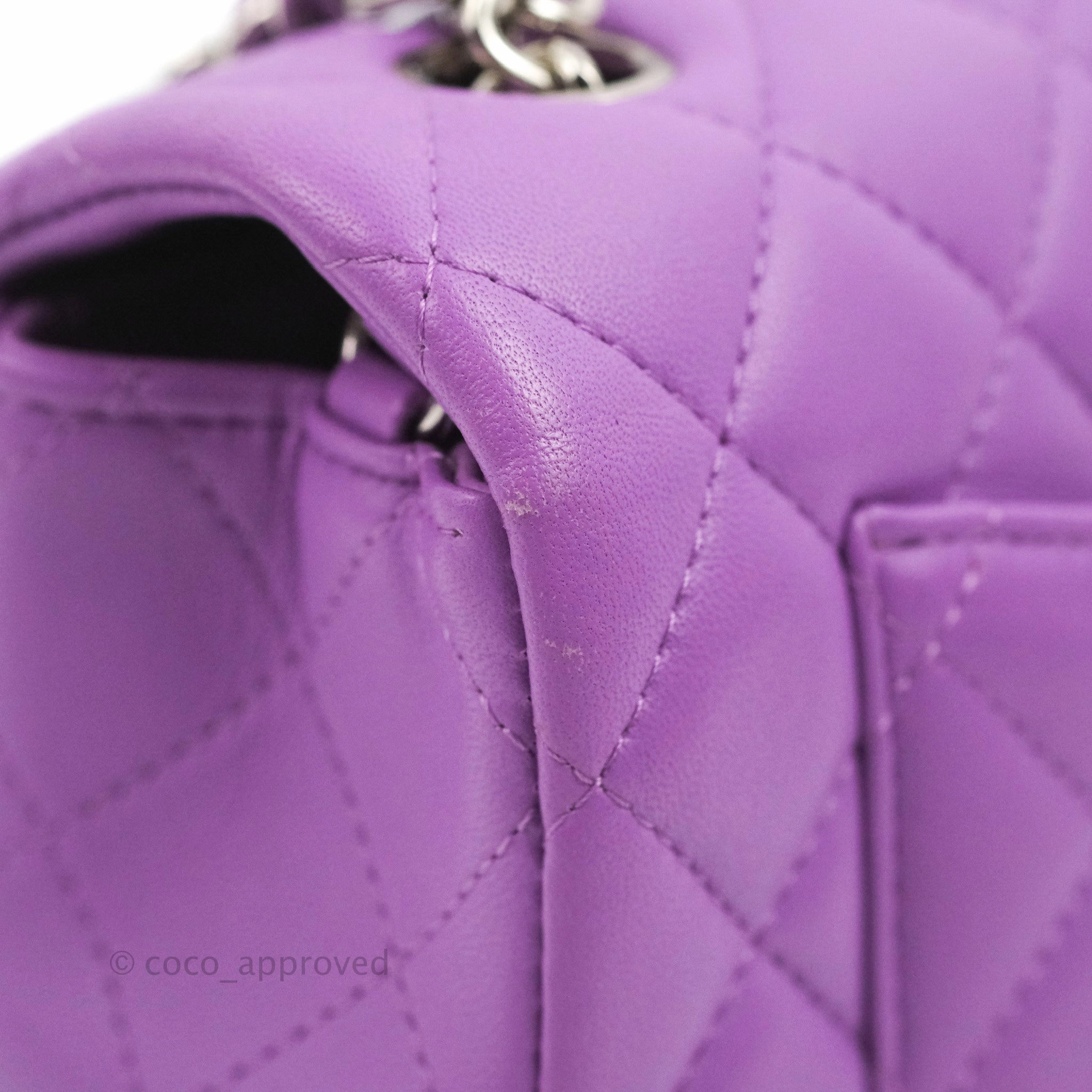 Chanel Quilted Mini Rectangular Flap Purple Lambskin Silver Hardware