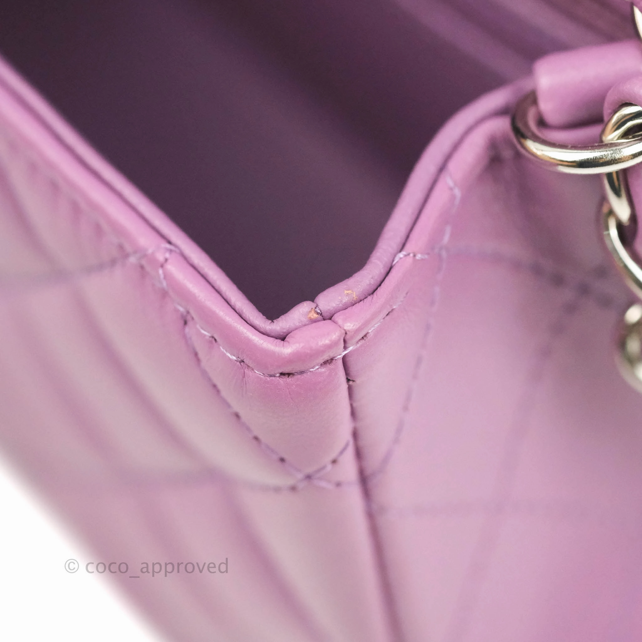 Chanel Quilted Mini Rectangular Flap Purple Lambskin Silver Hardware