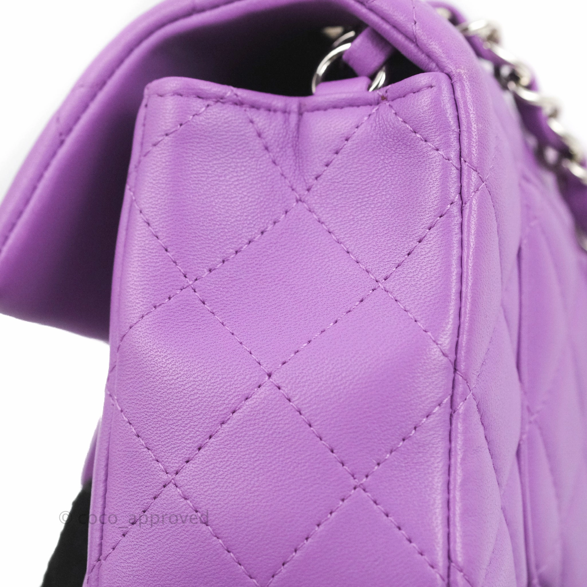 Chanel Quilted Mini Rectangular Flap Purple Lambskin Silver Hardware