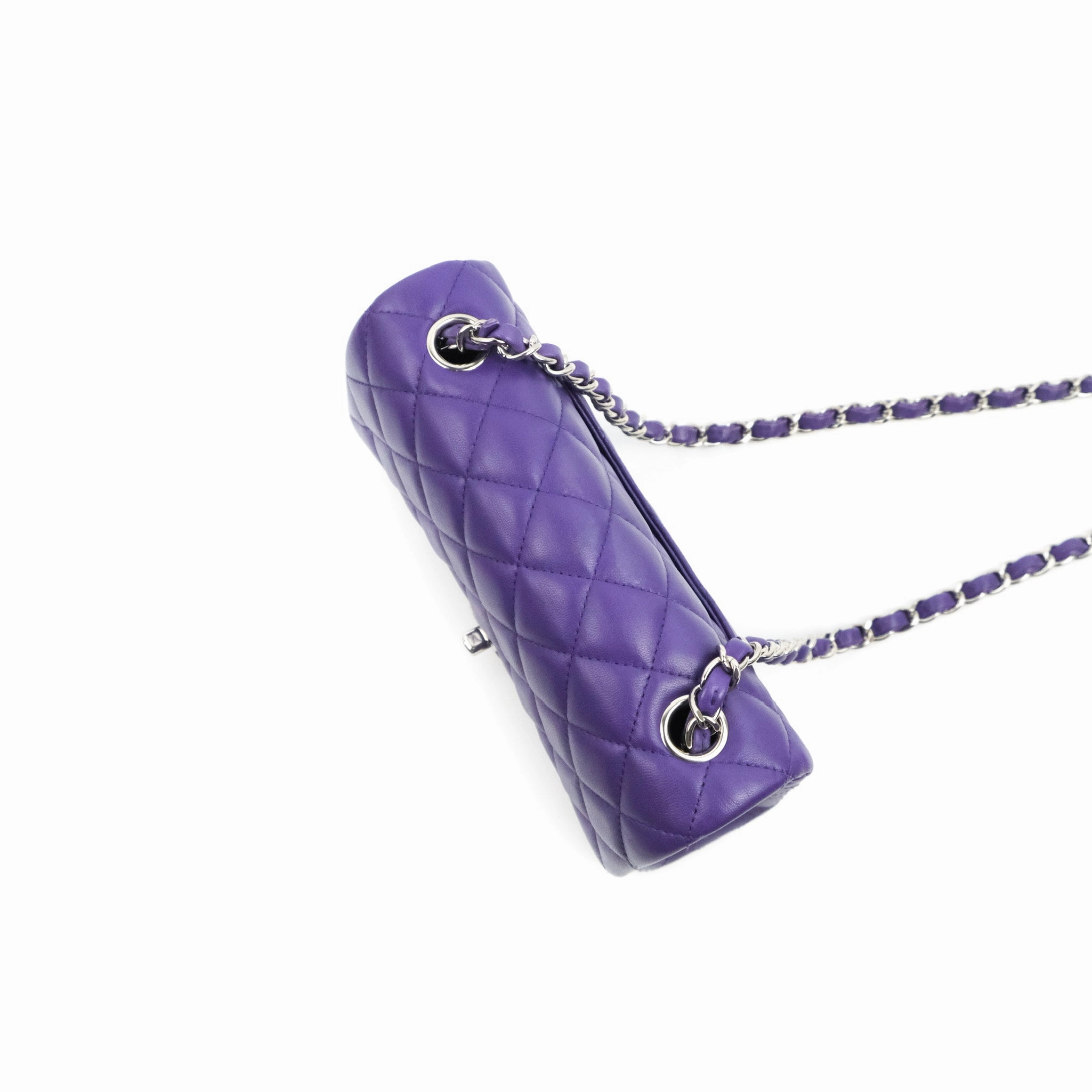 Chanel Quilted Mini Rectangular Flap Purple Lambskin Silver Hardware