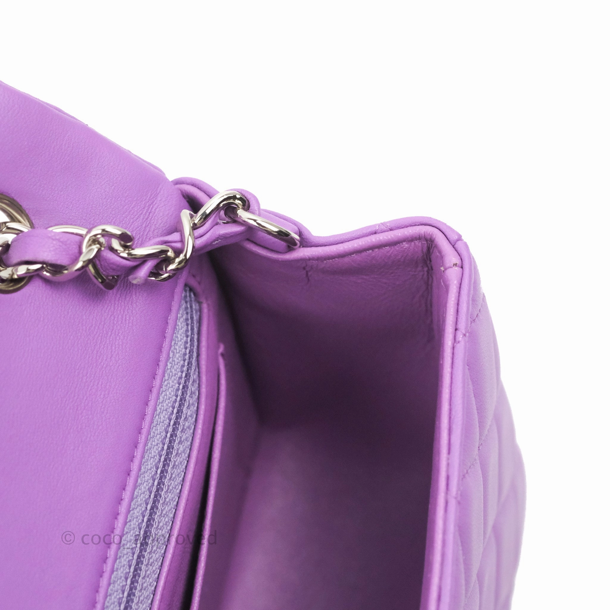 Chanel Quilted Mini Rectangular Flap Purple Lambskin Silver Hardware