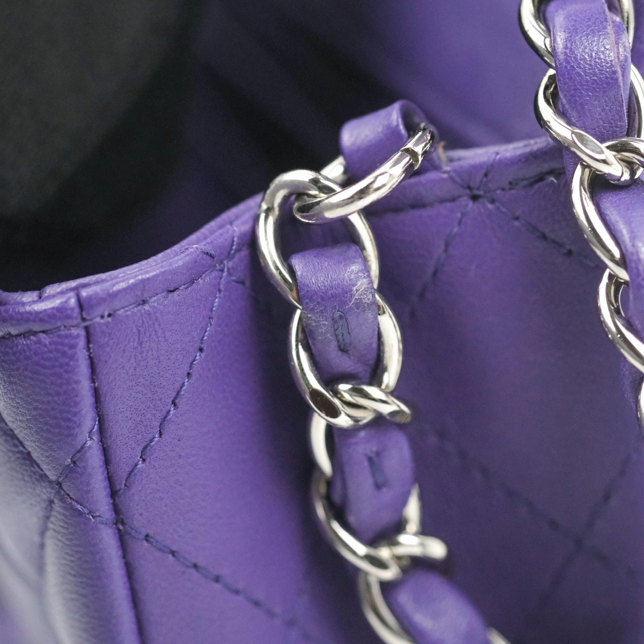 Chanel Quilted Mini Rectangular Flap Purple Lambskin Silver Hardware