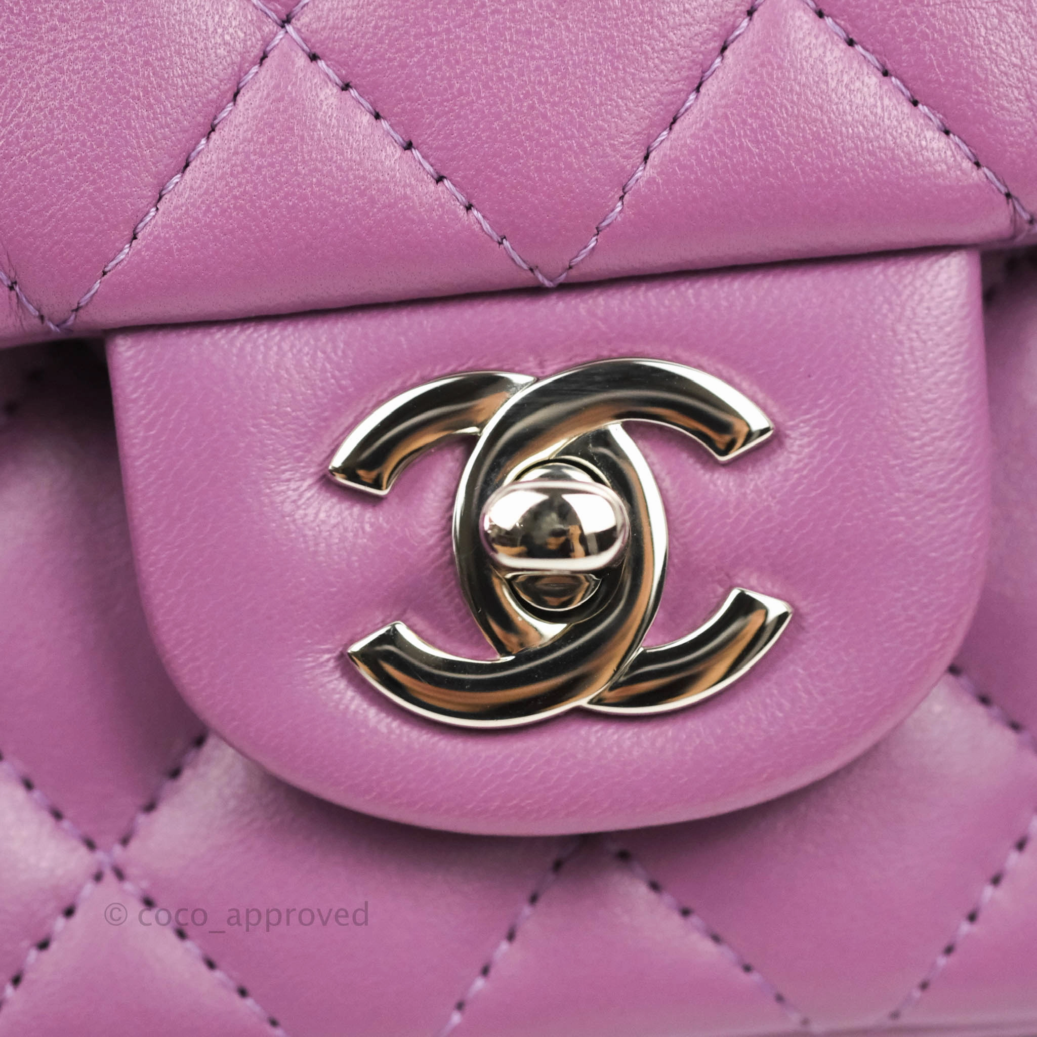 Chanel Quilted Mini Rectangular Flap Purple Lambskin Silver Hardware