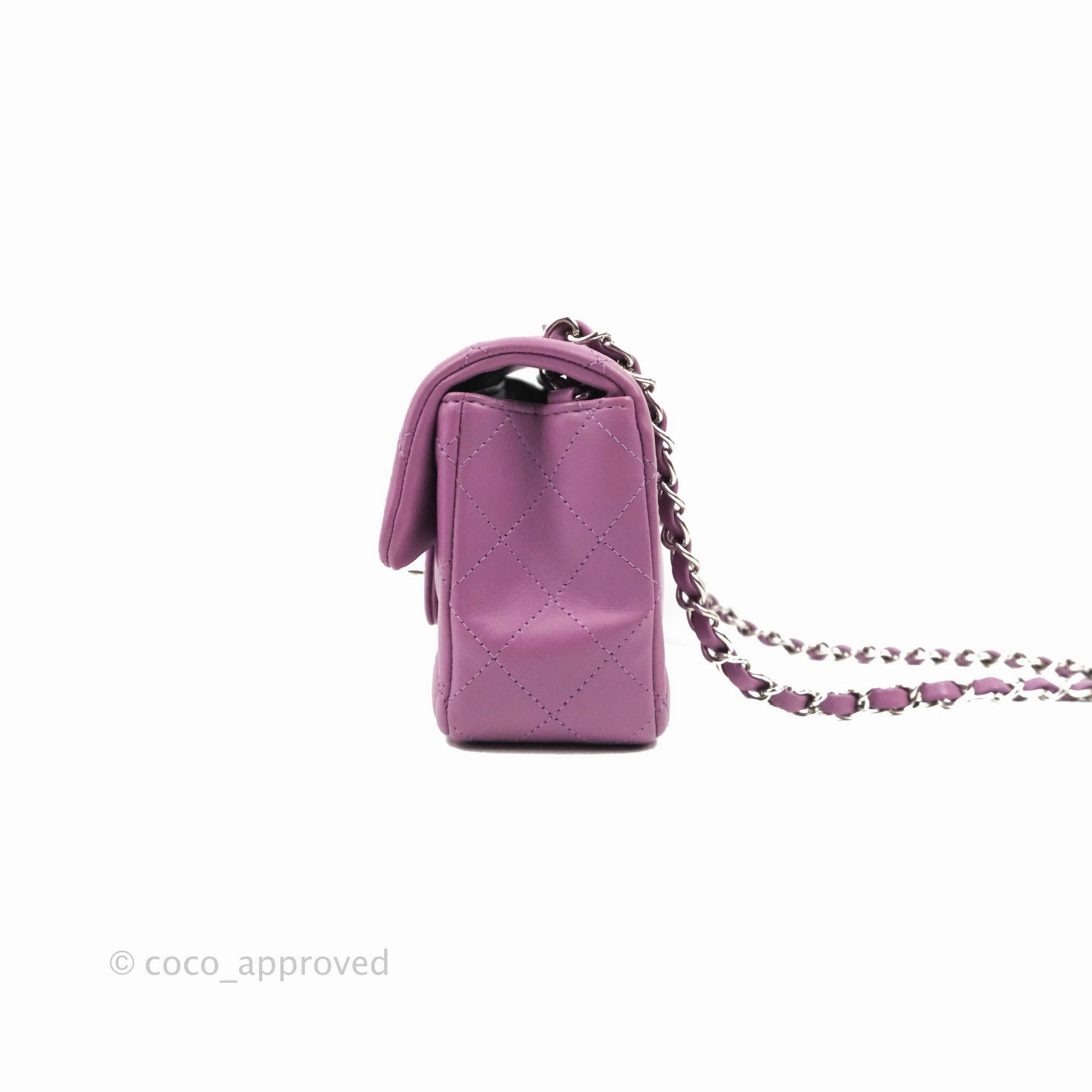 Chanel Quilted Mini Rectangular Flap Purple Lambskin Silver Hardware