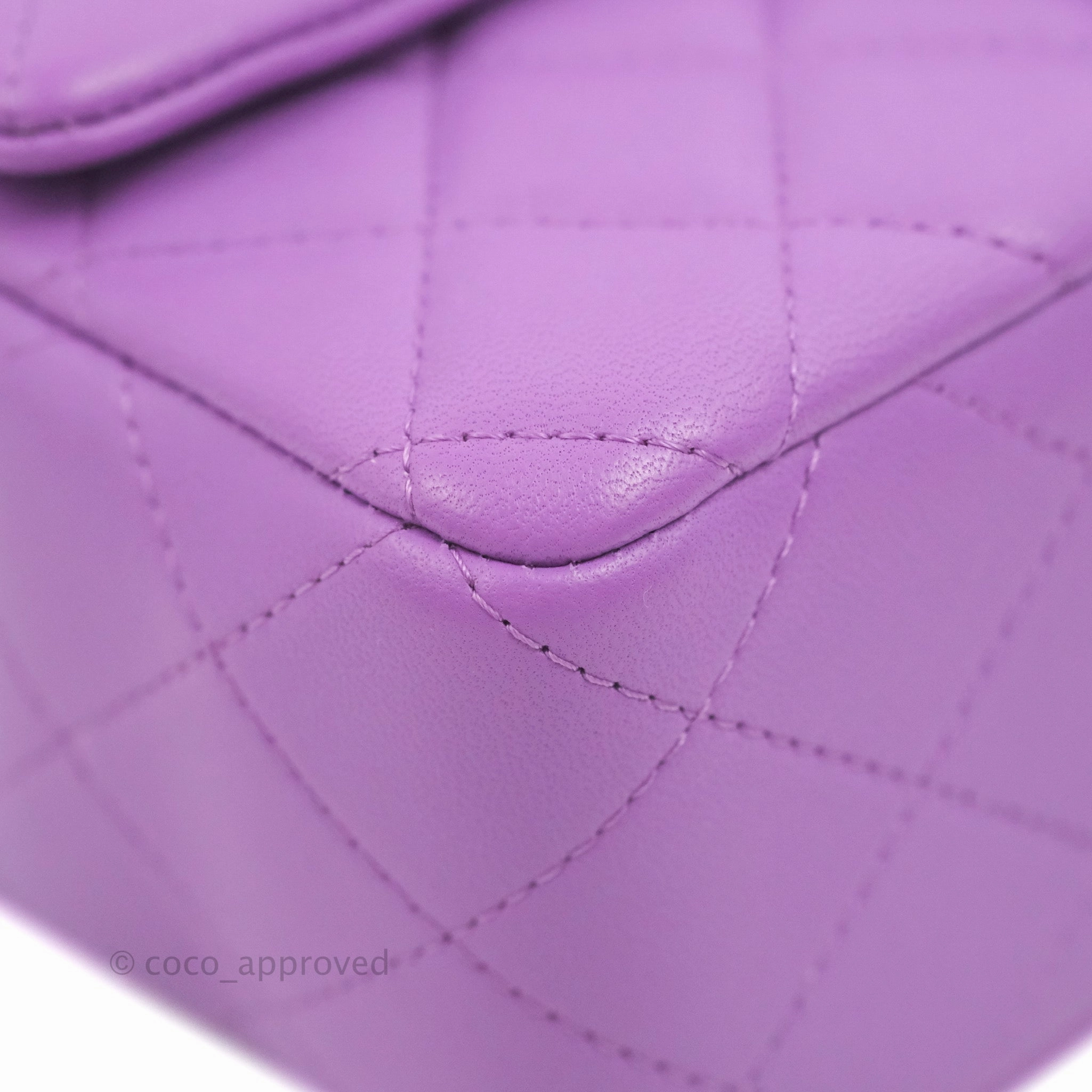 Chanel Quilted Mini Rectangular Flap Purple Lambskin Silver Hardware