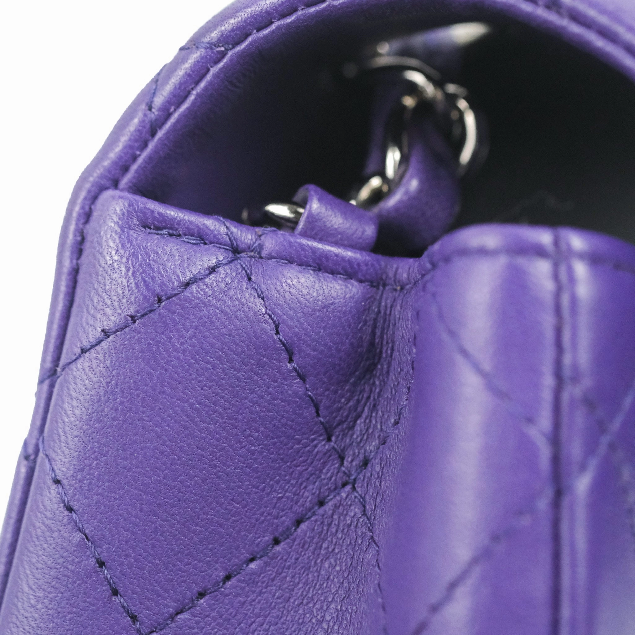 Chanel Quilted Mini Rectangular Flap Purple Lambskin Silver Hardware