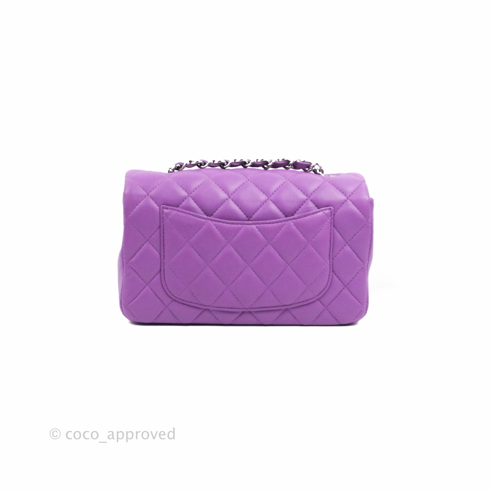Chanel Quilted Mini Rectangular Flap Purple Lambskin Silver Hardware