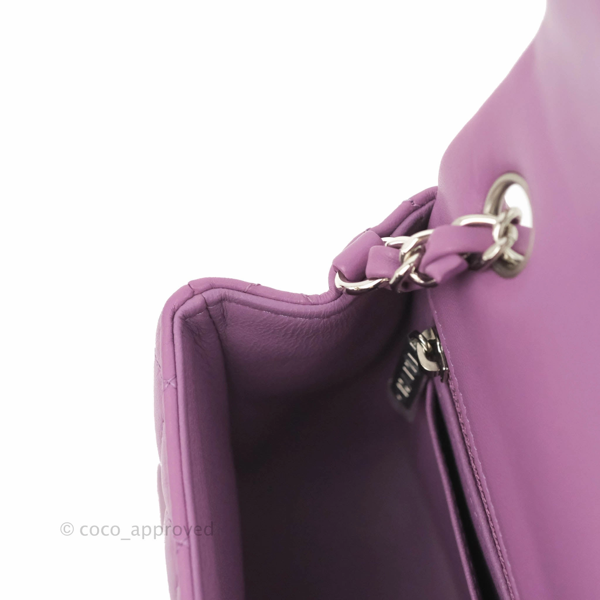 Chanel Quilted Mini Rectangular Flap Purple Lambskin Silver Hardware
