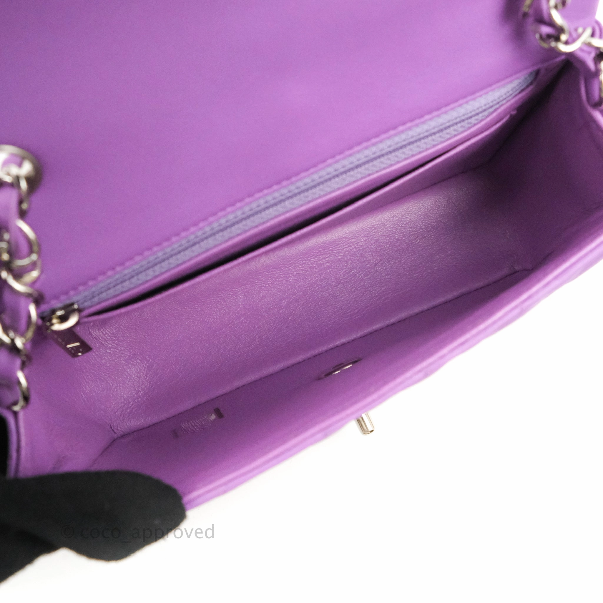 Chanel Quilted Mini Rectangular Flap Purple Lambskin Silver Hardware