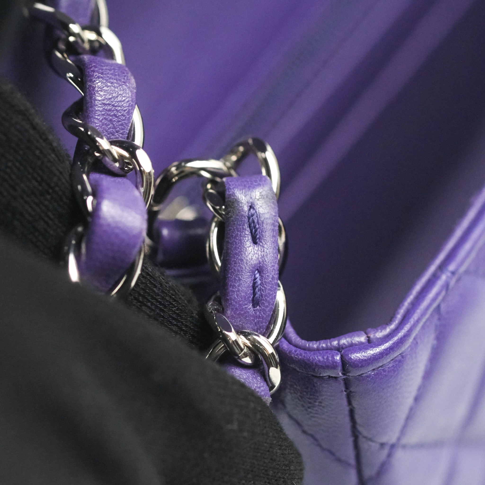 Chanel Quilted Mini Rectangular Flap Purple Lambskin Silver Hardware