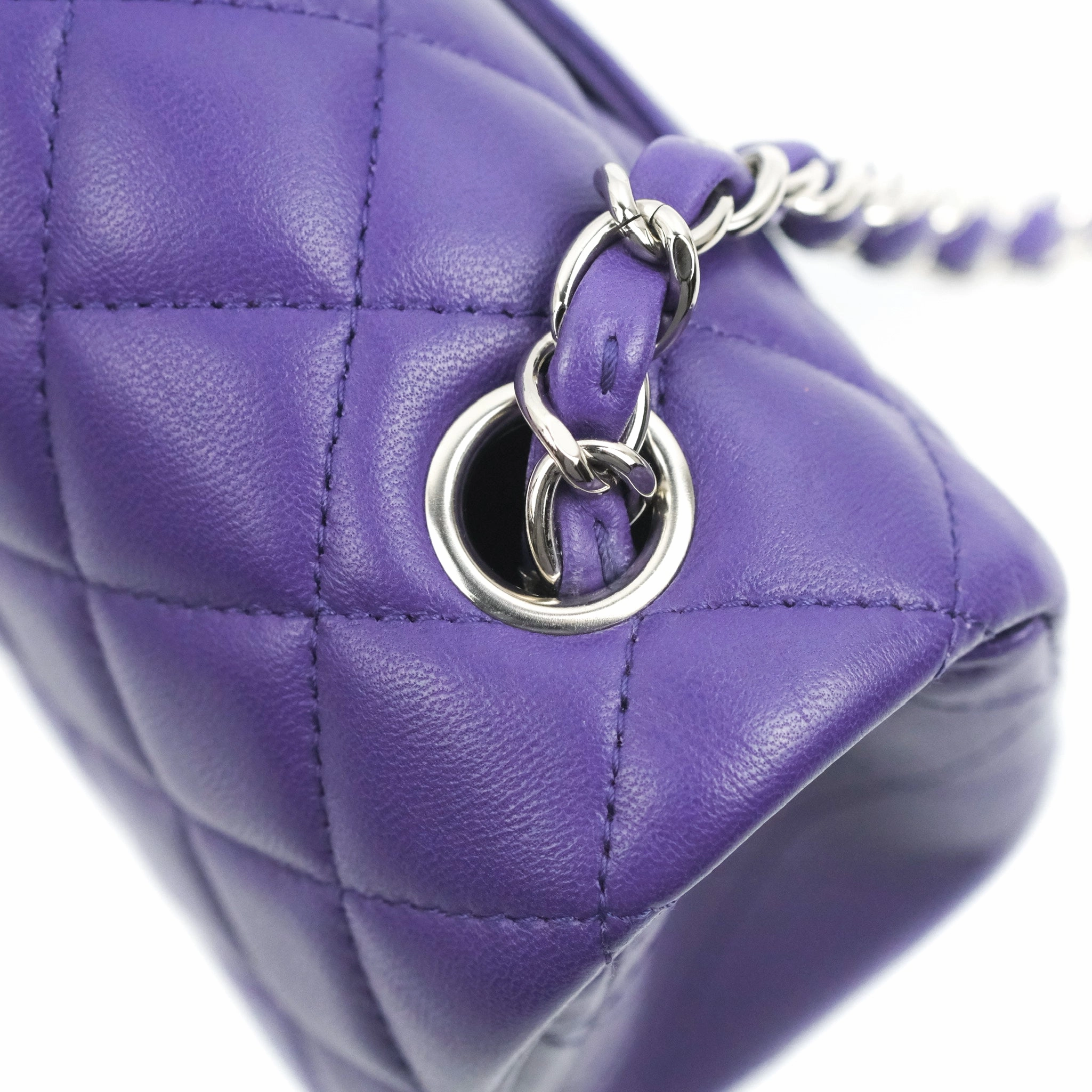 Chanel Quilted Mini Rectangular Flap Purple Lambskin Silver Hardware