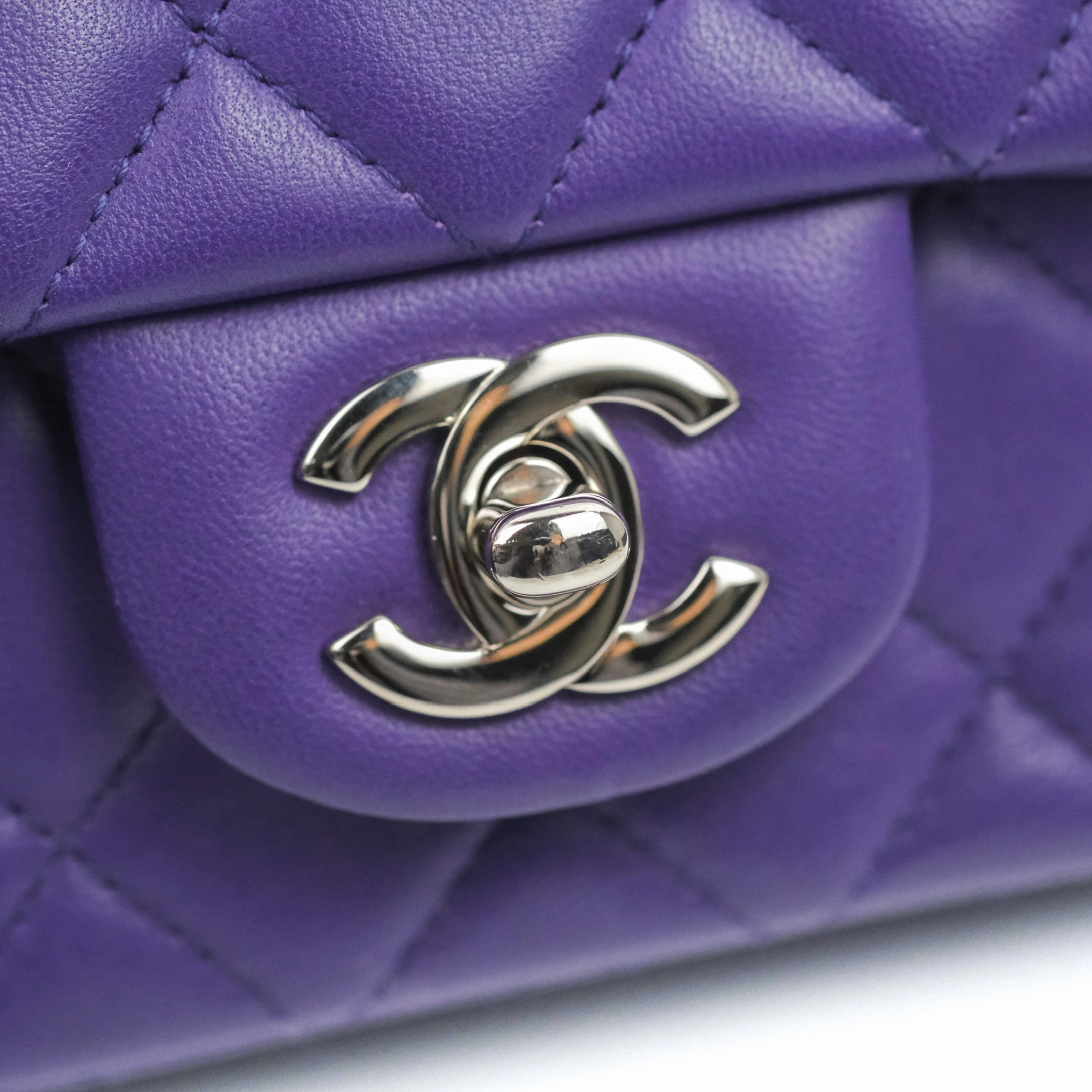 Chanel Quilted Mini Rectangular Flap Purple Lambskin Silver Hardware