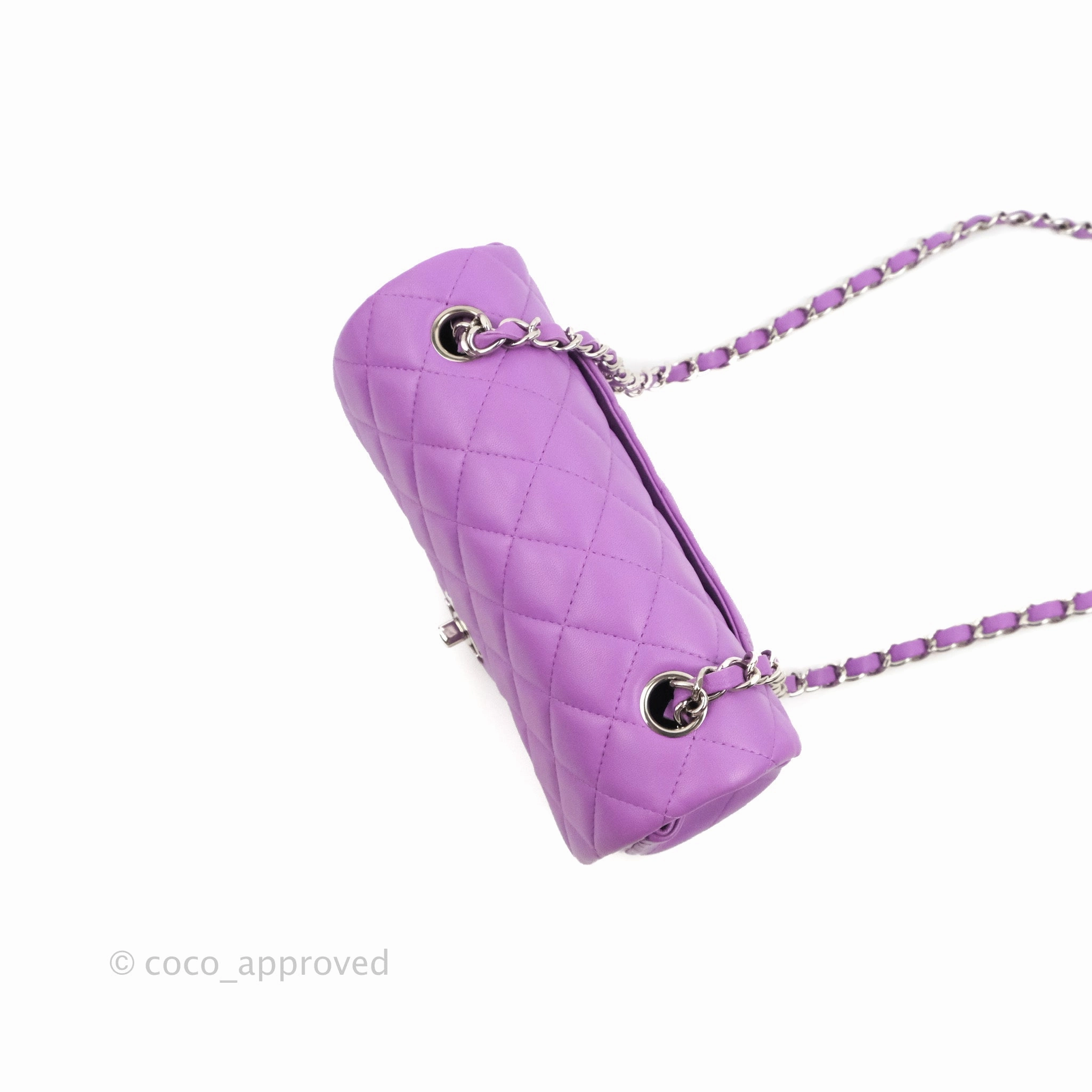 Chanel Quilted Mini Rectangular Flap Purple Lambskin Silver Hardware