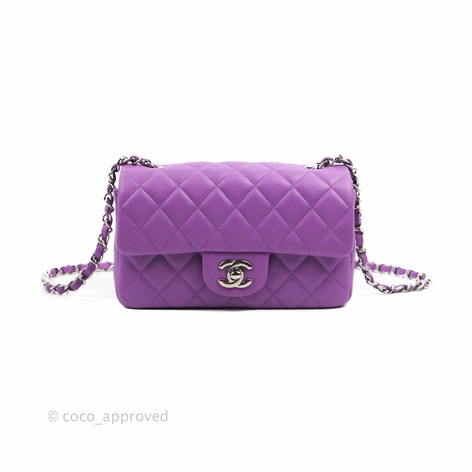 Chanel Quilted Mini Rectangular Flap Purple Lambskin Silver Hardware