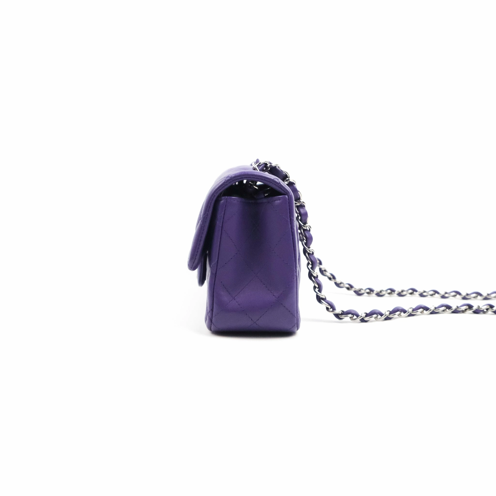 Chanel Quilted Mini Rectangular Flap Purple Lambskin Silver Hardware