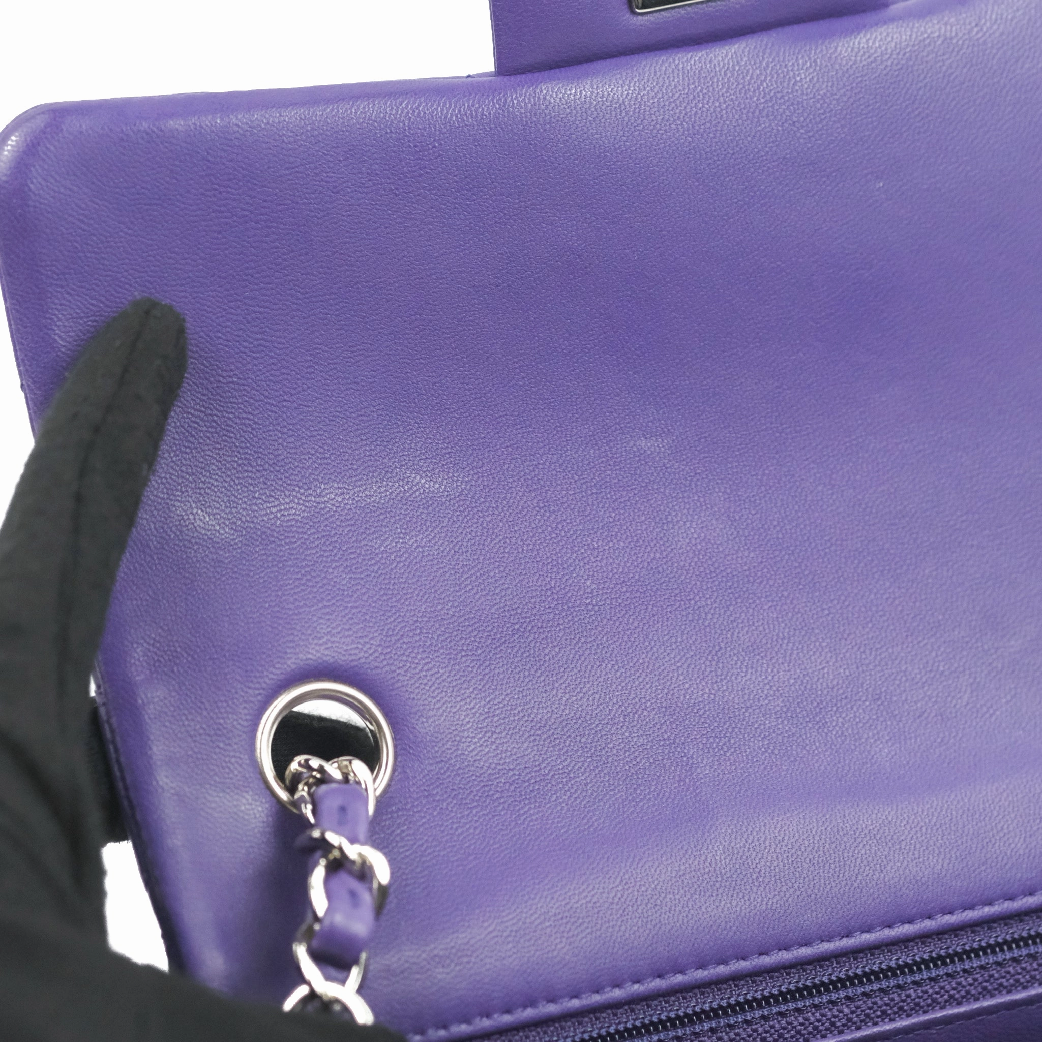 Chanel Quilted Mini Rectangular Flap Purple Lambskin Silver Hardware