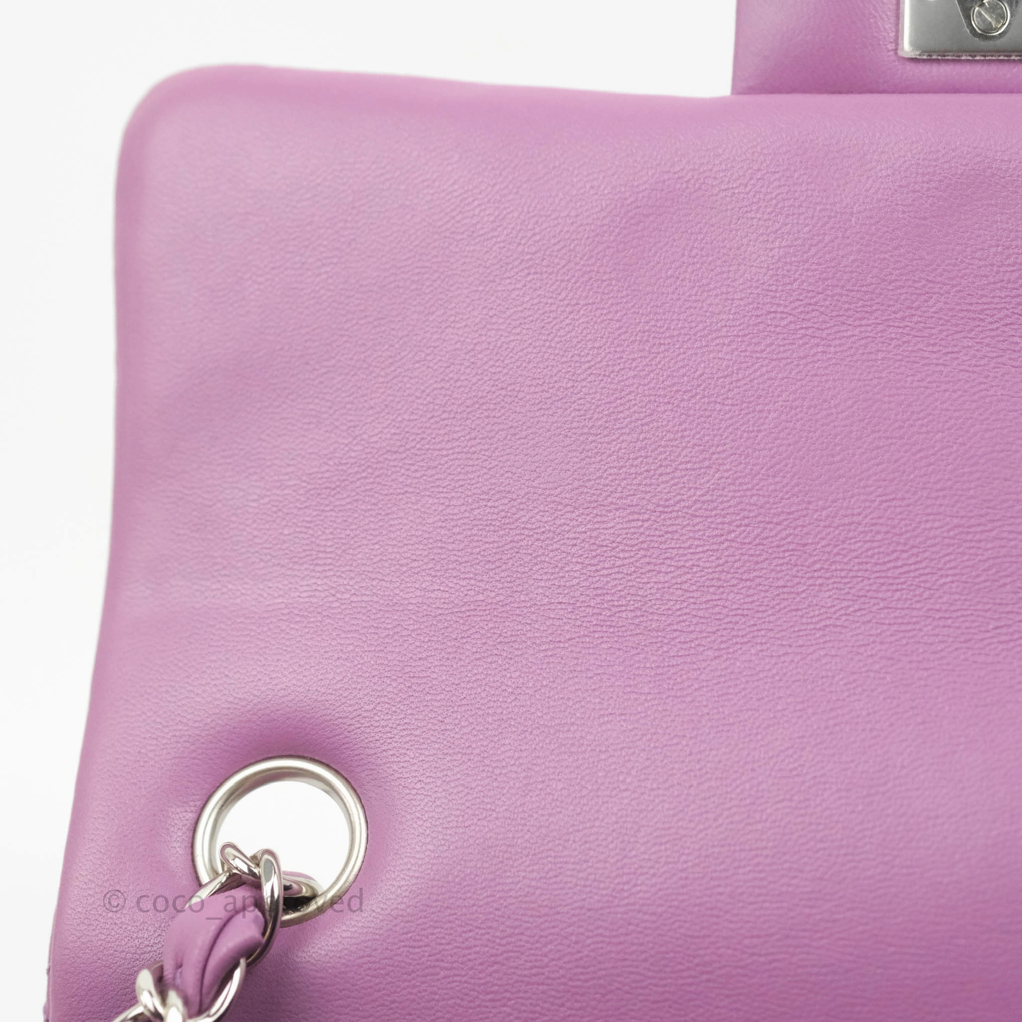 Chanel Quilted Mini Rectangular Flap Purple Lambskin Silver Hardware