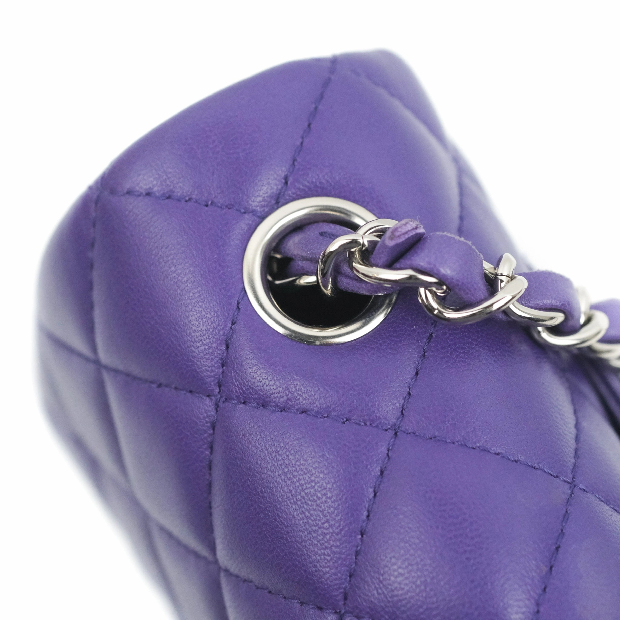 Chanel Quilted Mini Rectangular Flap Purple Lambskin Silver Hardware