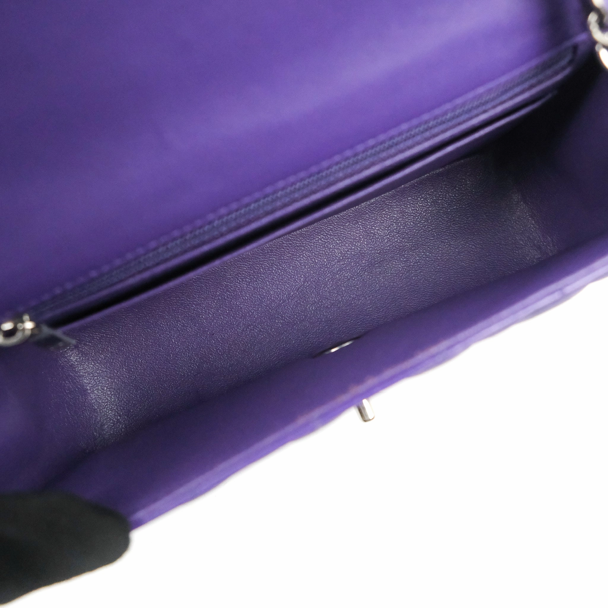 Chanel Quilted Mini Rectangular Flap Purple Lambskin Silver Hardware